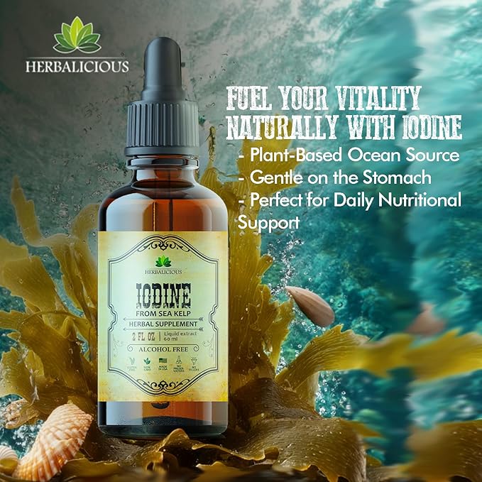 Iodine Drops – Natural Iodine Liquid from Sea Kelp – Thyroid Supplement for Energy, Digestion & Immune Support – Organic Non-GMO Formula – 2 fl oz