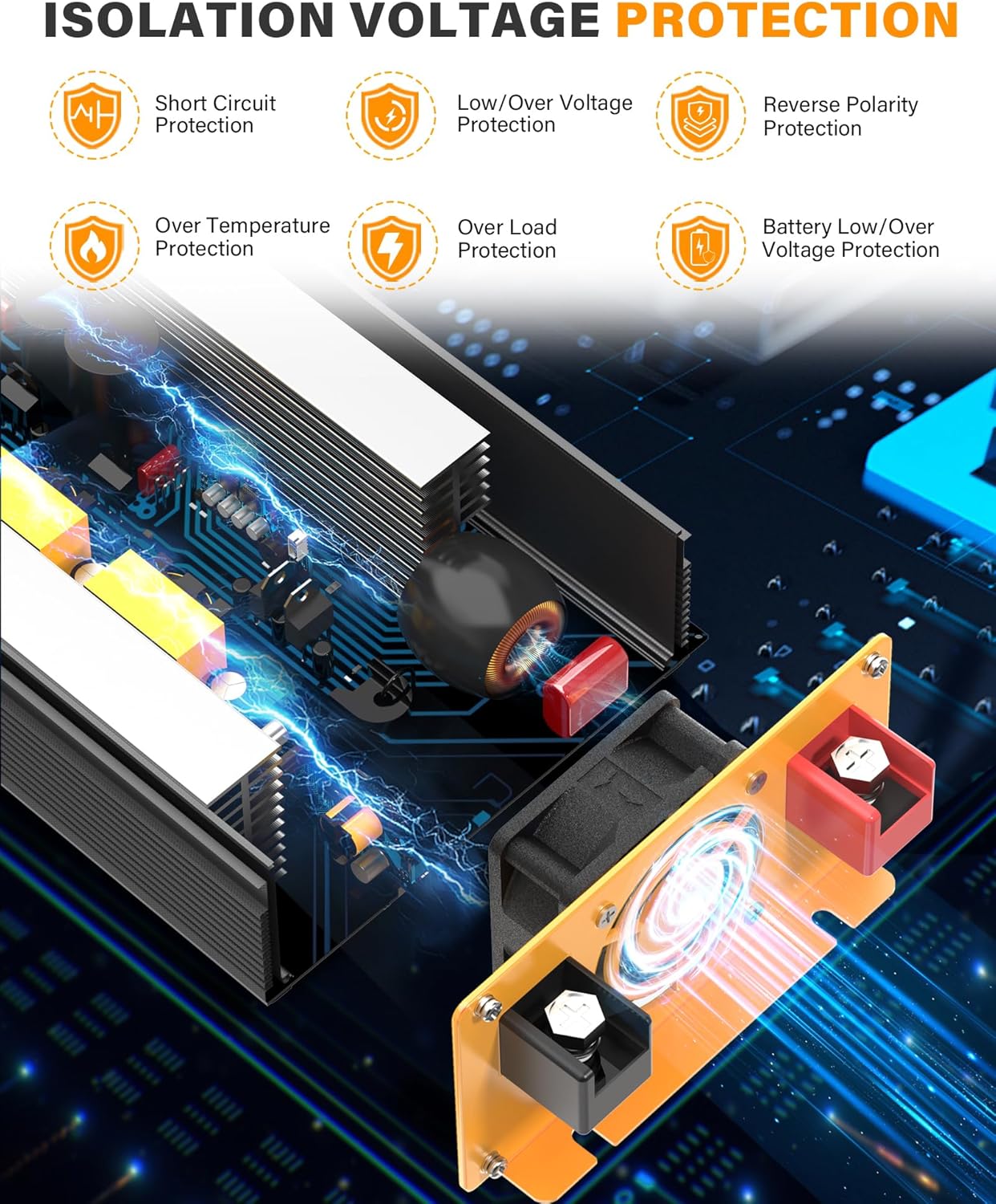 1500W Pure Sine Wave Power Inverter DC 12V to AC 110V 120V Converter with 2 AC Outlets, QC3.0 18W USB-A, PD30W USB-C Port Car Inverter with LCD Display and Remote Control for Truck RV Home