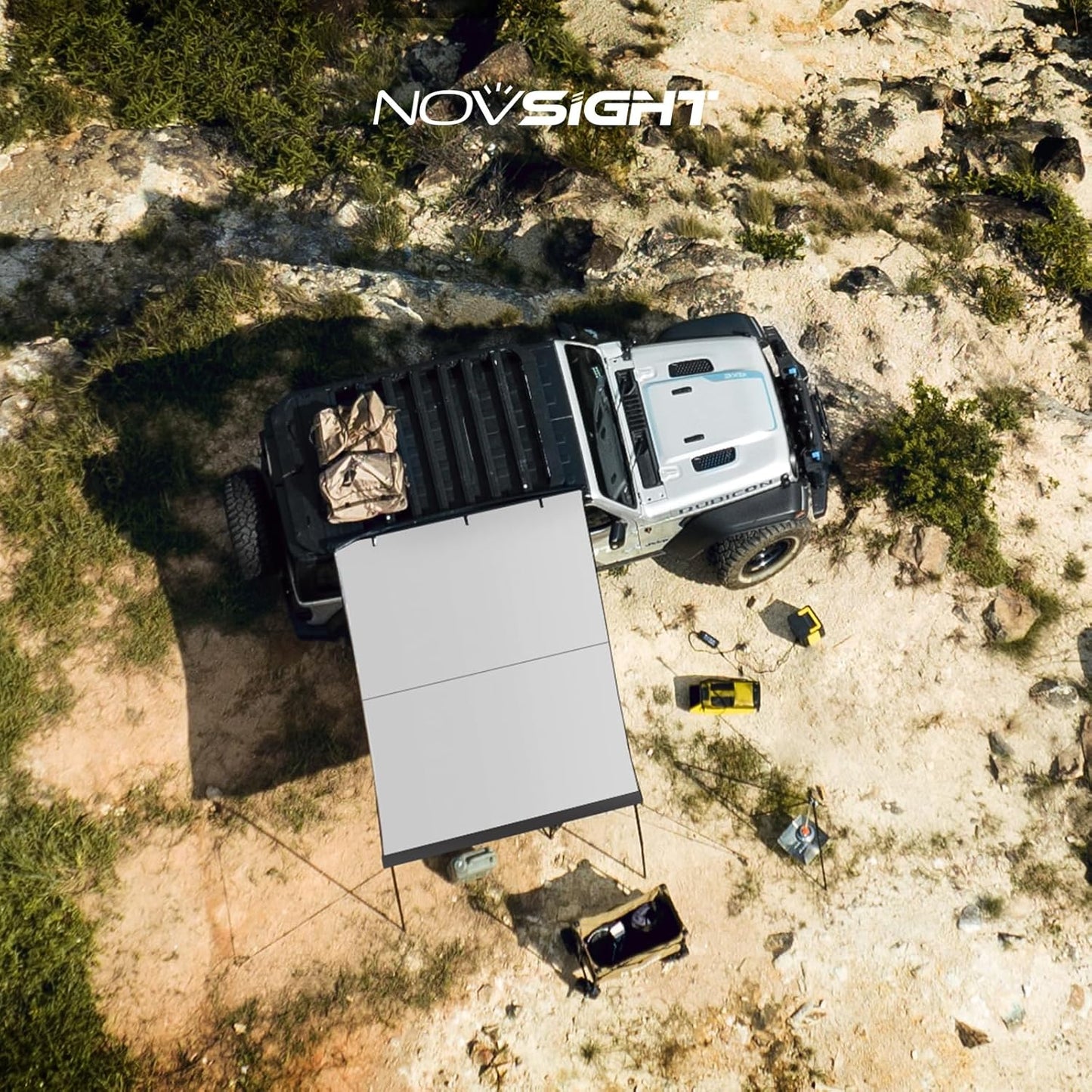 NOVSIGHT Car Side Off Road Awning 8.2 x 10ft, Waterproof Pull-Out for Camping 5000mm PU Adjustable Height Retractable Roof Rack Canopy for Travel, Forest Gray