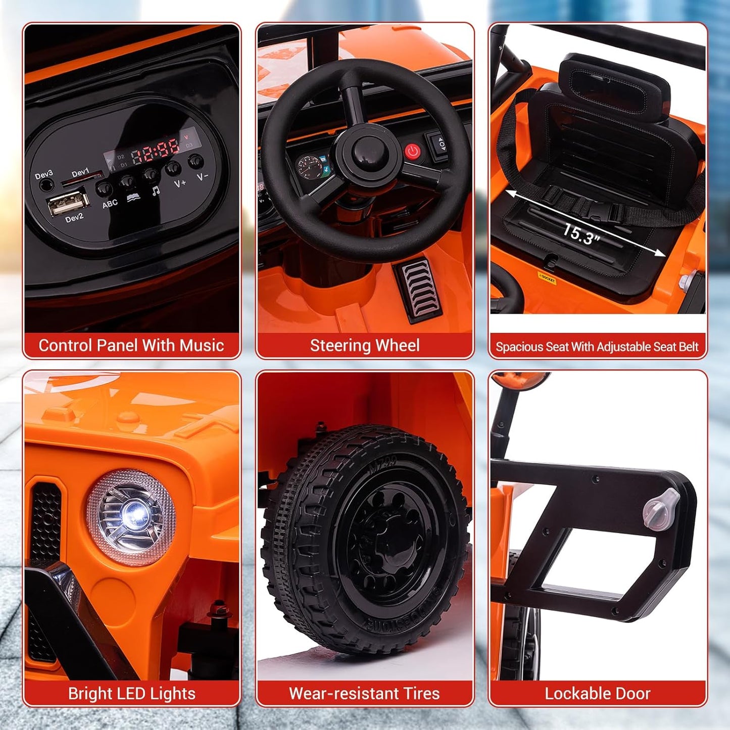 Ride On Car,12V Electric Car for Kids with Remote Control, MP3, LED Headlights, 2 Motors, Double Doors, Safety Belt, Ride On Toys for Boys Girls