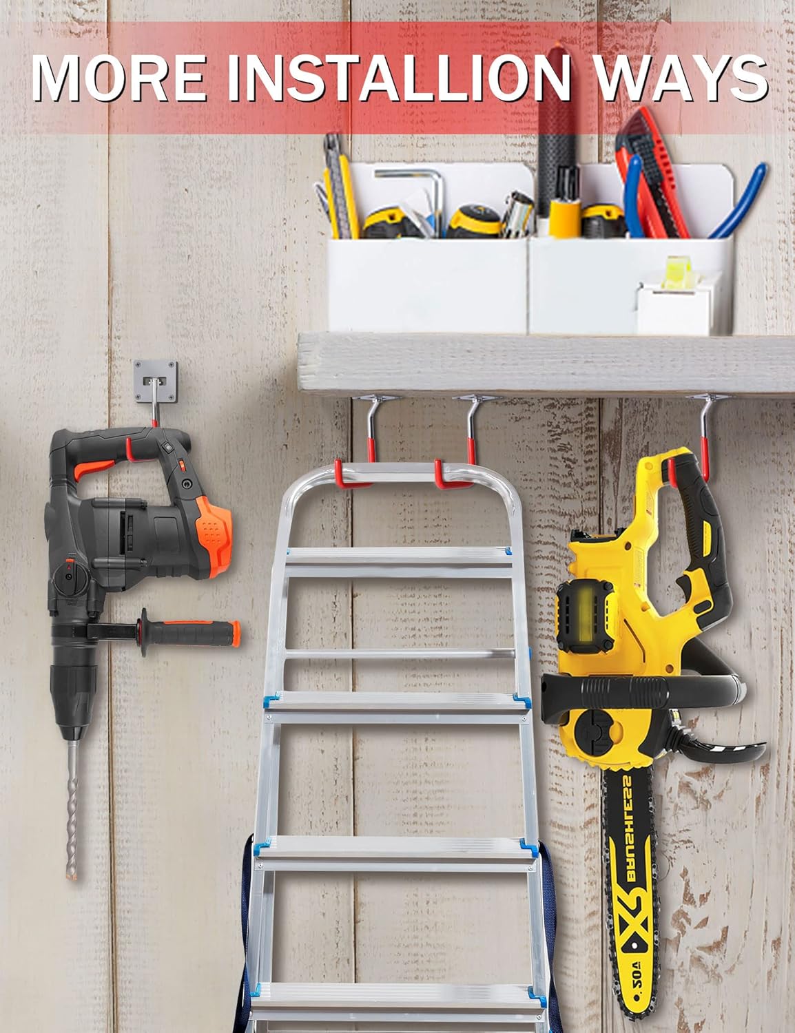 HAISHINE Garage Hooks, 2 Pack Adjustable Hooks for Wall Storage, Stainless Steel Heavy-Duty Utility Hooks with Anti-Slip Coating Organizing for Chainsaws, Bike, Garden Tools(Screws and Dowels Include)