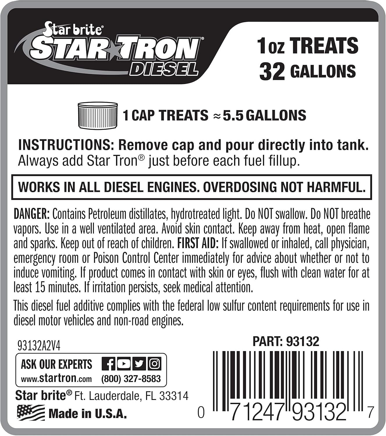 Star Tron Super Concentrated Diesel Formula - Enzyme Fuel Treatment for Enhanced Engine Performance - 1 Oz Treats 32 Gallons - Stabilize & Rejuvenate Diesel, Biodiesel & All Regular Gasoline