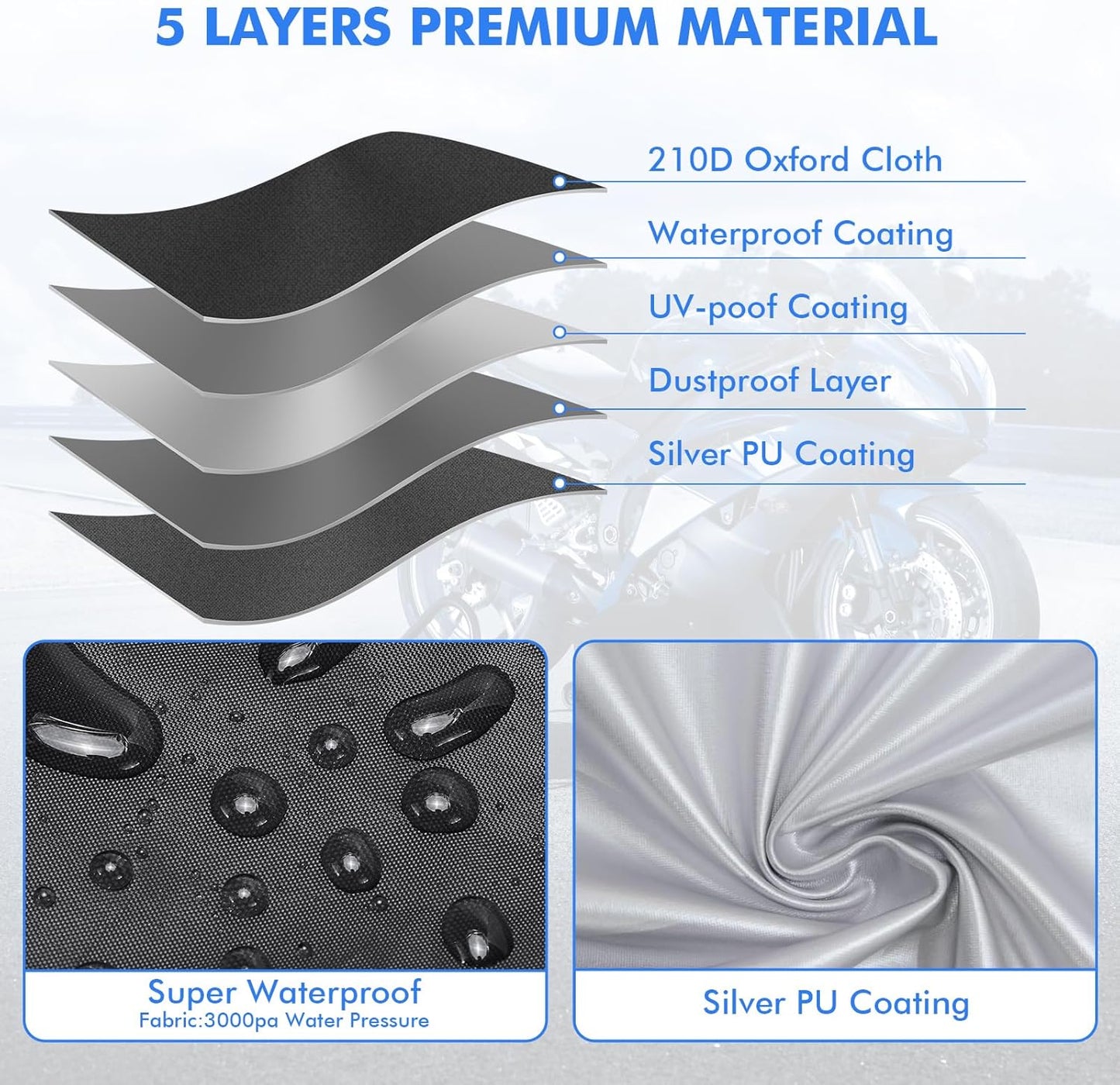 NEVERLAND Motorcycle Cover Waterproof Outdoor - Black Heavy Duty Scooter Cover, Motorbike Cover with Refletive Logo, Lock-Hole, Bandage, Storage Bag-Protect Against Dust, Debris, Rain (XXXL)