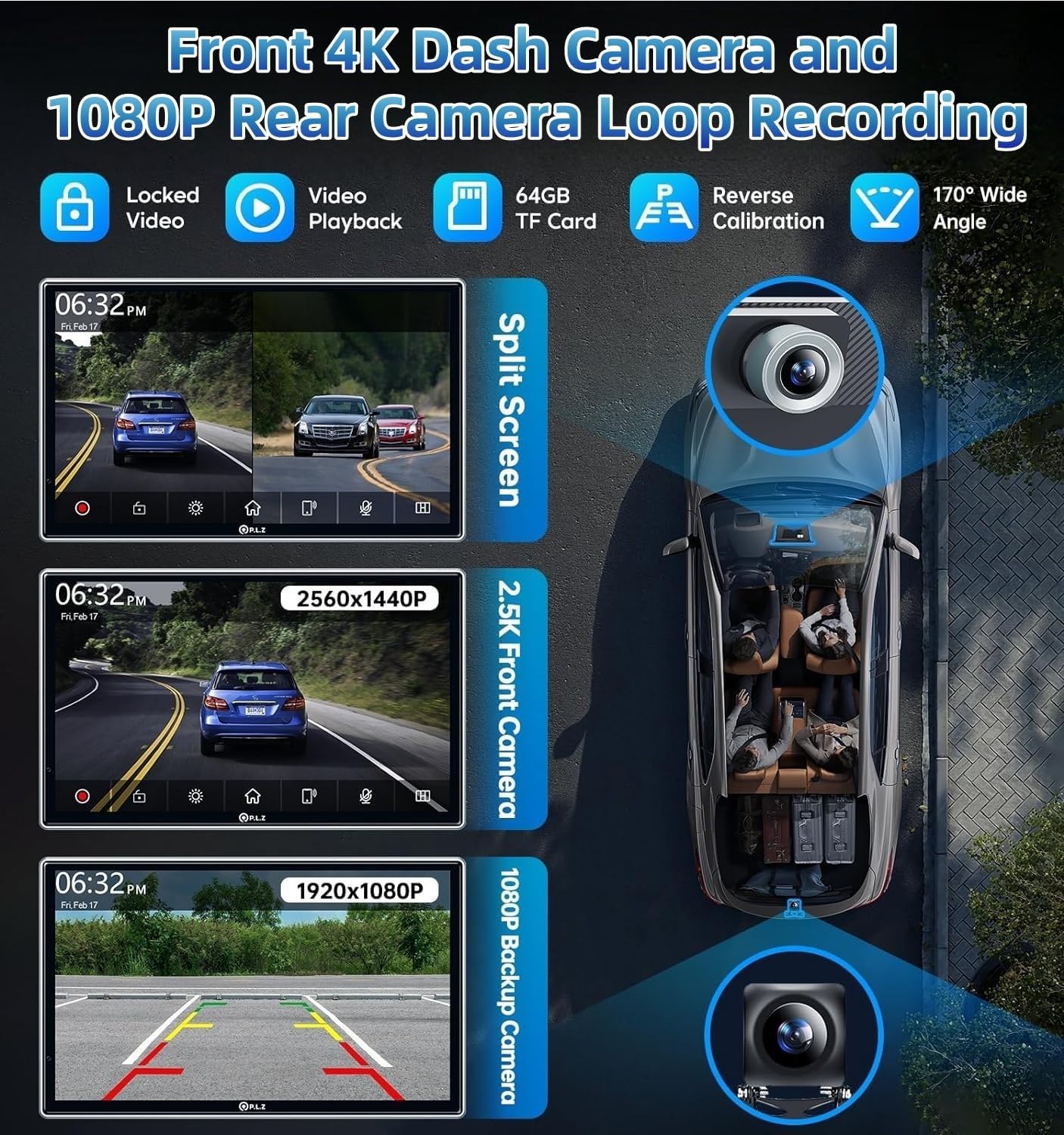 Portable Carplay Screen for Car, 9" Wireless Carplay Touchscreen with 4K Dash Cam, Android Auto Car Stereo, Car Audio Receivers with 1080p Backup Camera, GPS, Bluetooth, FM, Siri