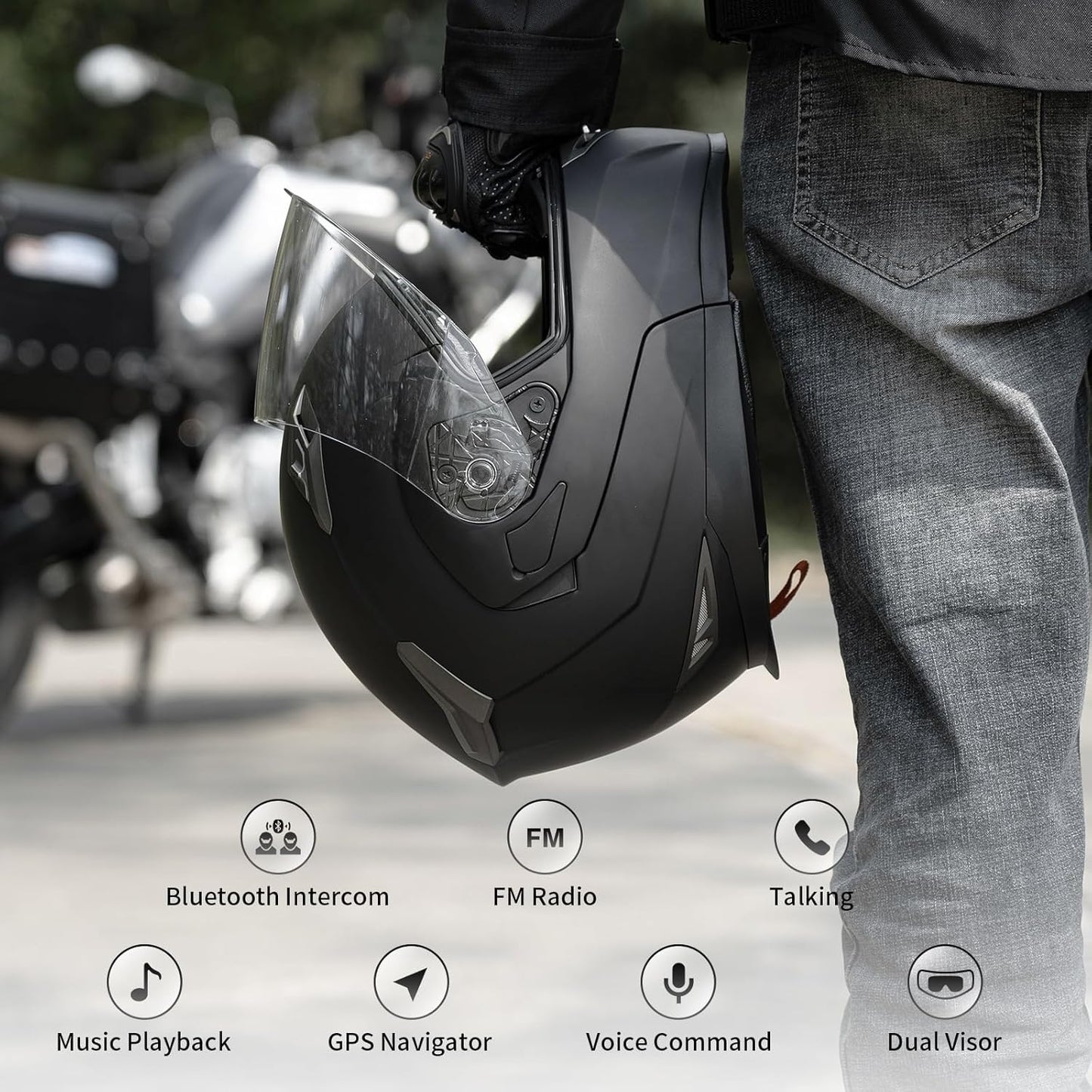 Motorcycle Helmet Bluetooth 5.0 Integrated New EPS FreedConn BM2-S Modular Flip Up Dual Visor Motorbike Helmet DOT FMVSS-218 Approved MP3 FM for Adults Men Women