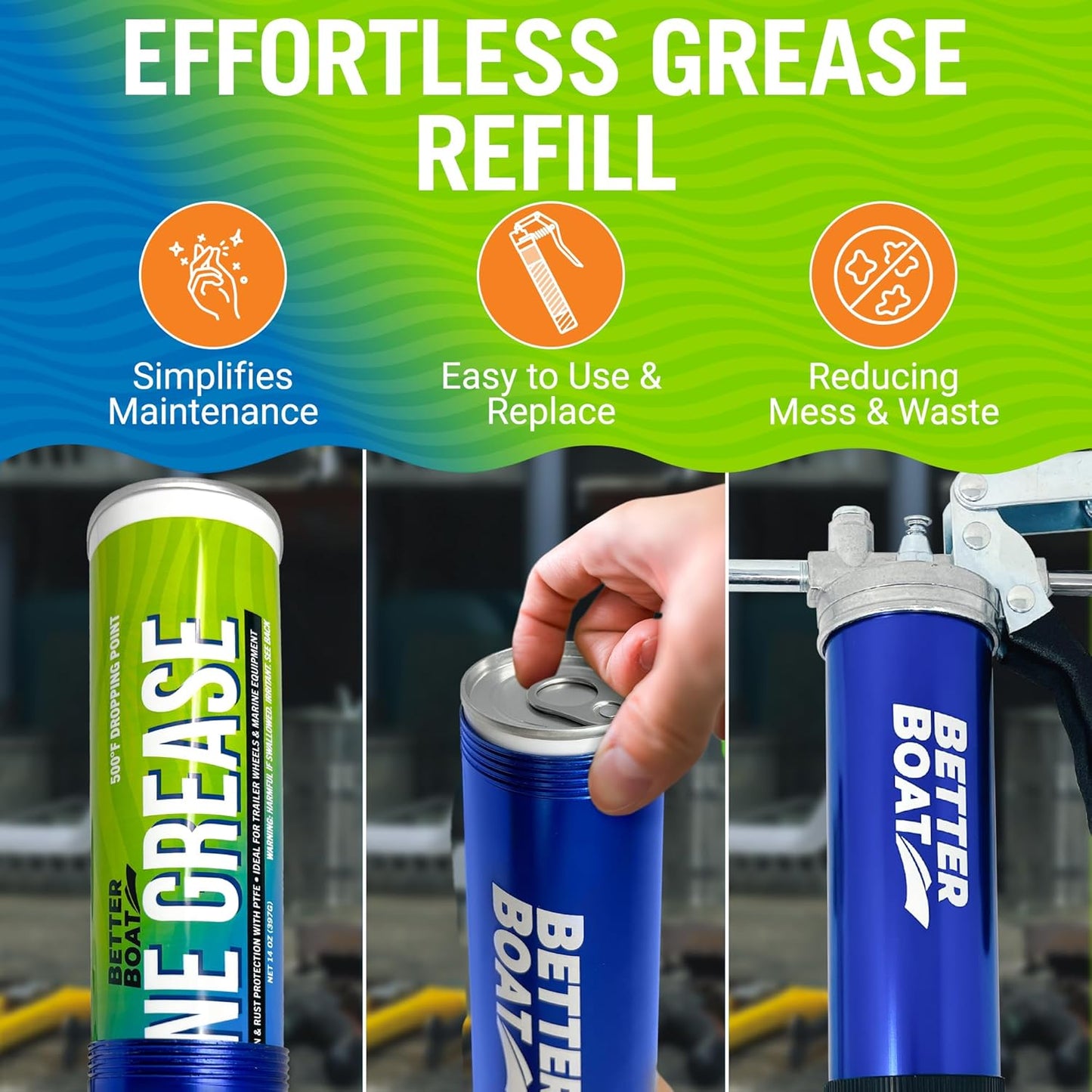 Better Boat Marine Grease Tube, 2 Pack 14 Oz, Waterproof High Temp Trailer Bearing Lubricant, NLGI 2, Compatible with Grease Guns