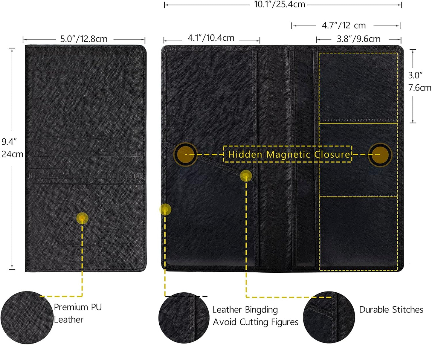 TOURSUIT Car Registration and Insurance Card Holder, Vehicle License Document Glove Box Compartment Organizer, Interior Car Accessories for Women Men Teens (Cross Black)