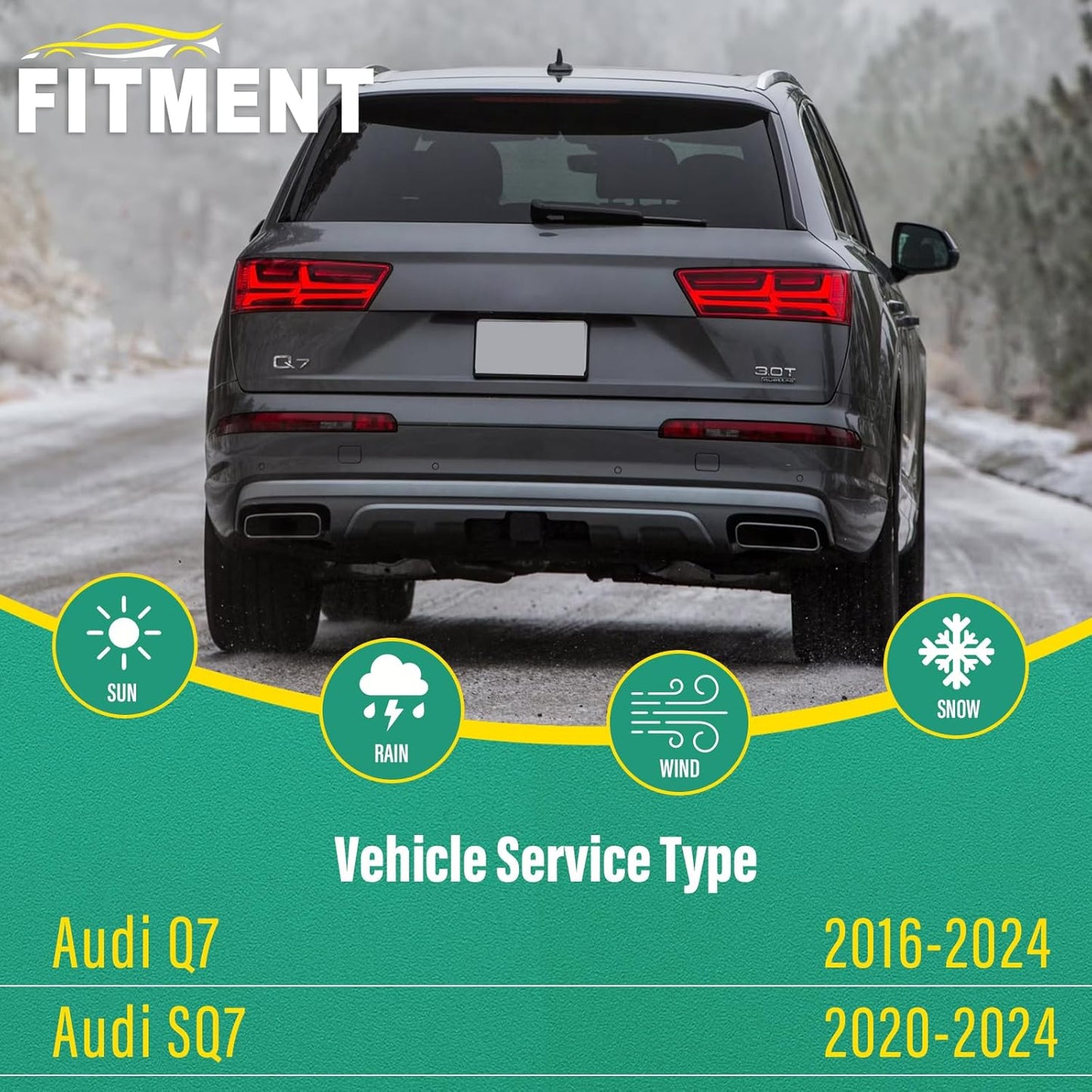 27" 20" 15" Windshield Wiper Blades Replacement for Audi Q7 SQ7 2016 2017 2018 2019 2020 2021 2022 2023 2024 Q 7 Premium All Weather Front Rear Wipers Set - OEM Quality (Pack of 3)