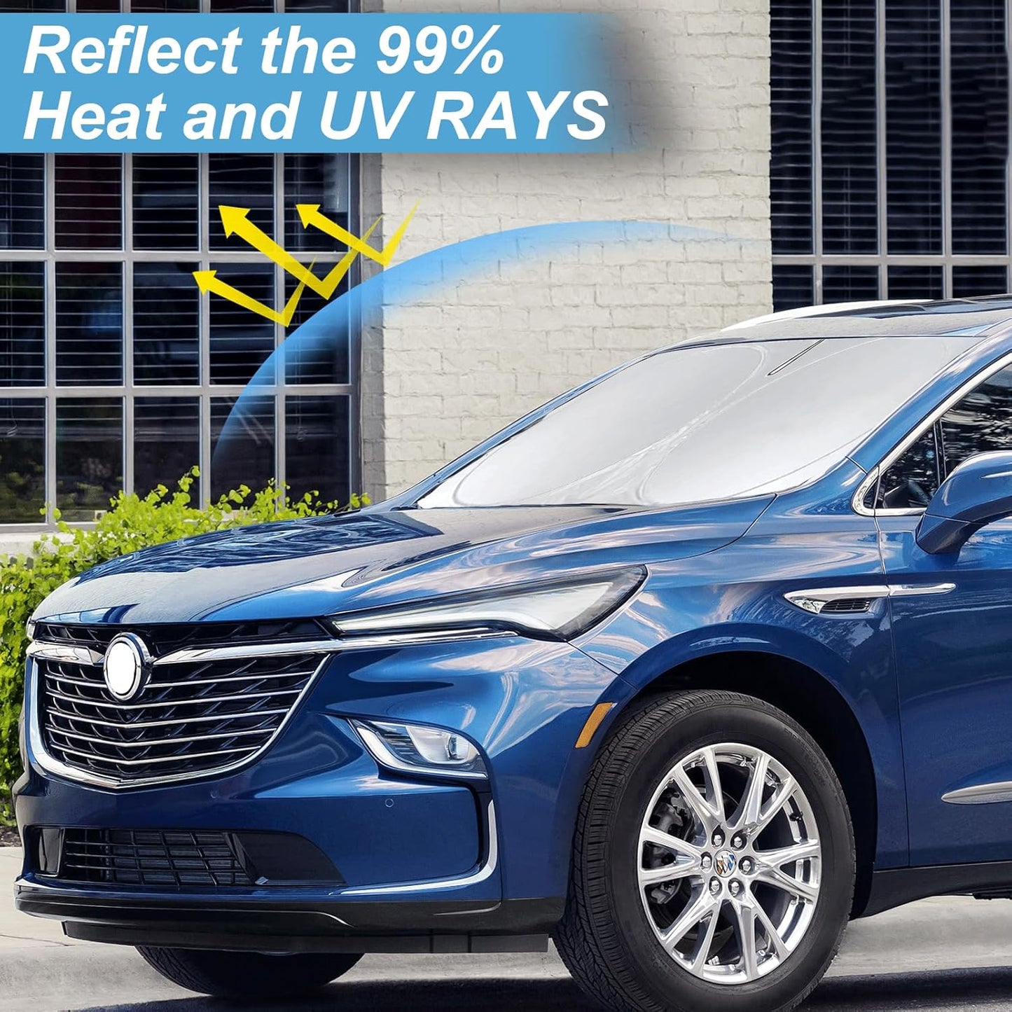 Custom fit Enclave Windshield Sunshade for 2018-2024 2025 Buick Enclave Accessories 2-Layer Front Window Shades Cover for Windshield Sun Visor Screen Protector 210T Reflective Blocks UV Rays