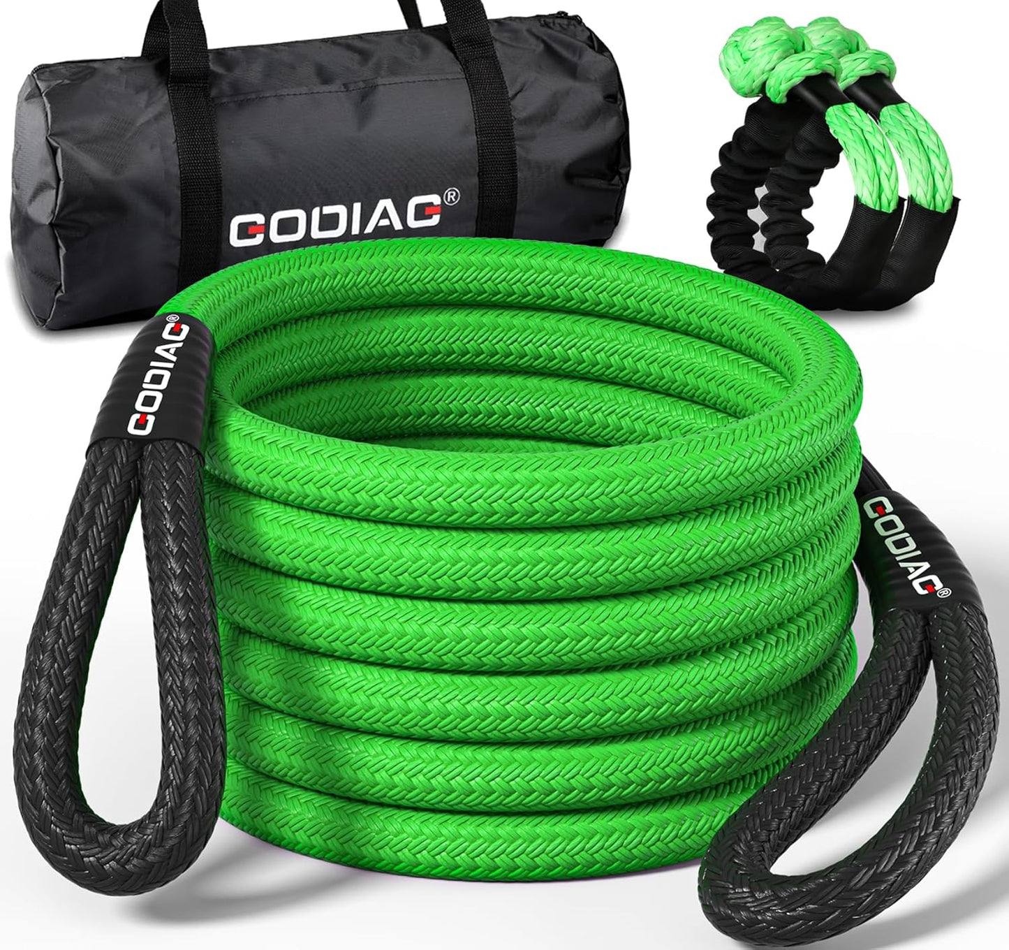 GODIAG 1"×30ft Kinetic Recovery Tow Rope (46500lbs) Heavy Duty Energy Rope with 2 Soft Shackles, 30% Elasticity Offroad Power Strap for Truck Jeep Car ATV UTV Tractor