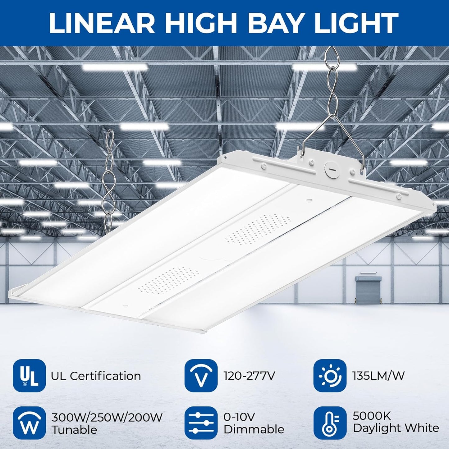 CINOTON 2FT 165W/110W/80W LED Shop Light with 22275LM, 0-10V Dimmable Linear High Bay Lighting, 120-277V Power Tunable Commercial Hanging Lights for Garage Office Warehouse Workshop UL Listed 2 Pack
