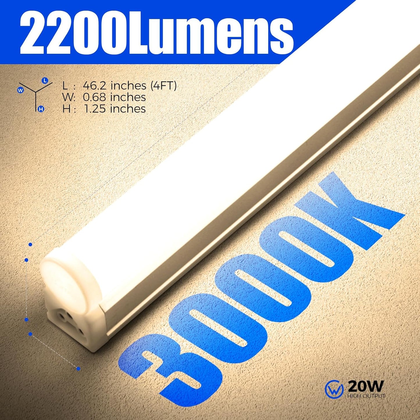 Barrina 6 Pack LED T5 Integrated Single Fixture, 4FT, 2200lm, 3000K (Warm White), 20W, Utility Shop Lights, Ceiling and Under Cabinet Light, ETL Listed, Grow Light with Built-in ON/Off Switch