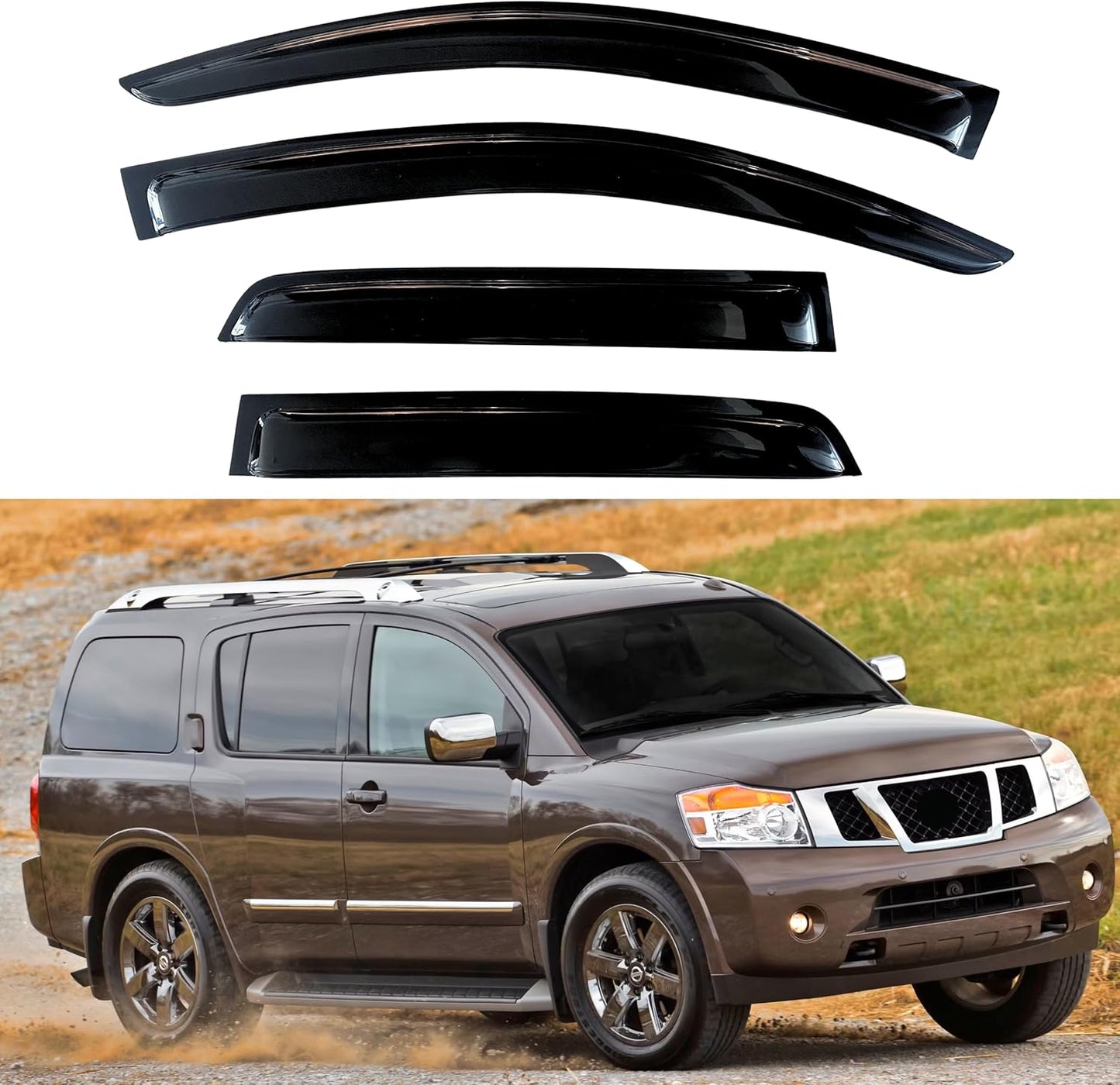 KPY Window Visors Compatible with Nissan Armada 2004-2016, 4PC Rain Guard Side Vent Deflectors Tape-On Style, 2004 2005 2006 2007 2008 2009 2010 2011 2012 2013 2014 2015 2016