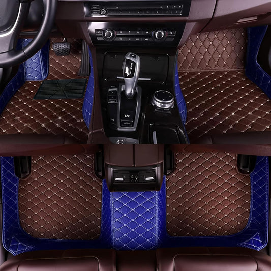 Custom Personalized Floor Mats for Cars，Luxury Full Coverage All Car Floor Mats，Anti-Slip Leather Car Mat Set ，Custom Floor Mats for 99% of Cars, Trucks & SUVs. (Blue and Brown)