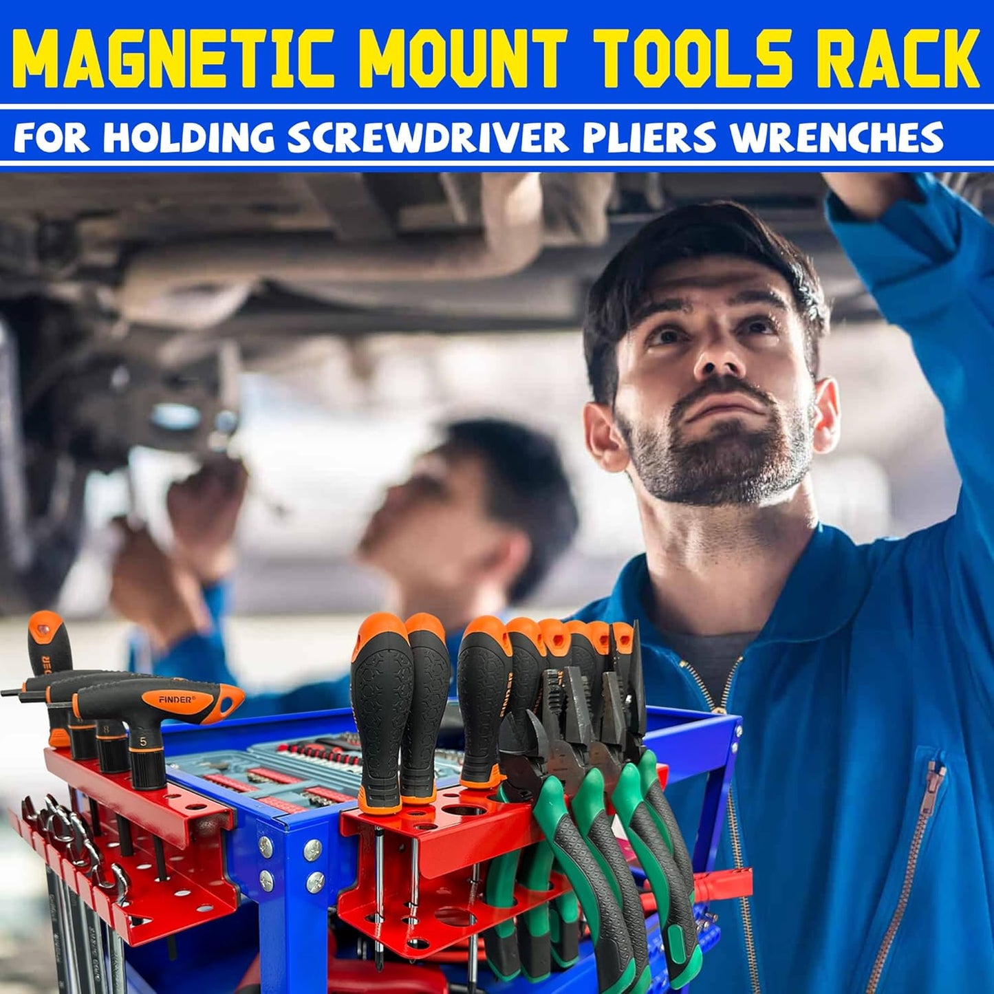 ULIBERMAGNET Magnetic Screwdriver Holder,Magnetic Wrench Holder,Heavy Duty Red Metal Hand Tool Storage Organizer,Set of 2 Magnetic Mount Tool Holder for Garage,Workbench,Tool Cart,PegBoard