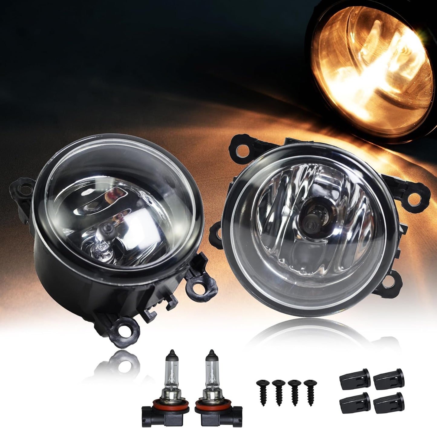 Fog Light Lamp Assembly Replacement 4F9Z-15200-AA Compatible with Acura Honda 2008-2014 Ford Focus, 2006-2014 Mustang, 2005-2011 Ranger STX, 2011-2014 Explorer - Clear Lens H11 Halogen Bulbs (Pair)