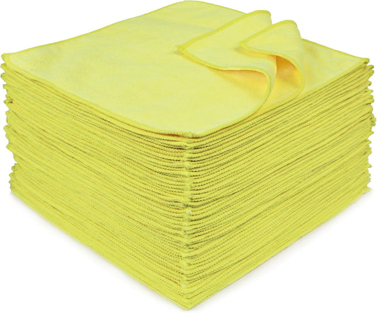 Eurow 300 GSM Microfiber Cleaning Towels, Reusable, Lint-Free, Streak-Free, Ultra Absorbent Cloths for Car, Home, Kitchen, RV, Dairy Use, Machine Washable and Scratch-Safe, 12x12in, 50-Pack, Yellow