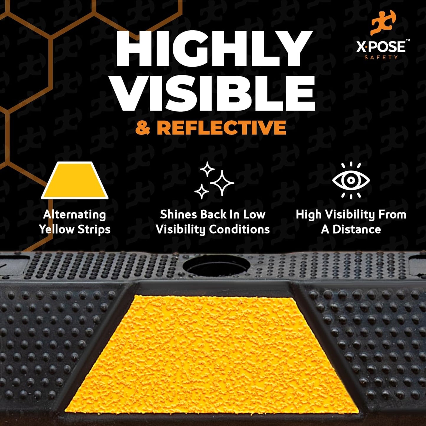 Xpose Safety 48" Heavy Duty Rubber Parking Stopper – 1 Pack Wheel Blocks for Garage, Driveway, or Ramp – Car Bumper Stop with Yellow Reflective Strips – Removable Floor Mount