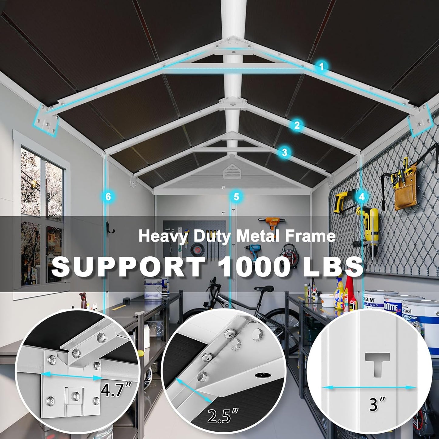 Restland 8x6 FT Resin Storage Shed with Floor, Waterproof Outdoor Plastic Sheds with Window for Backyard Garden Patio Lawn Tools, Gray