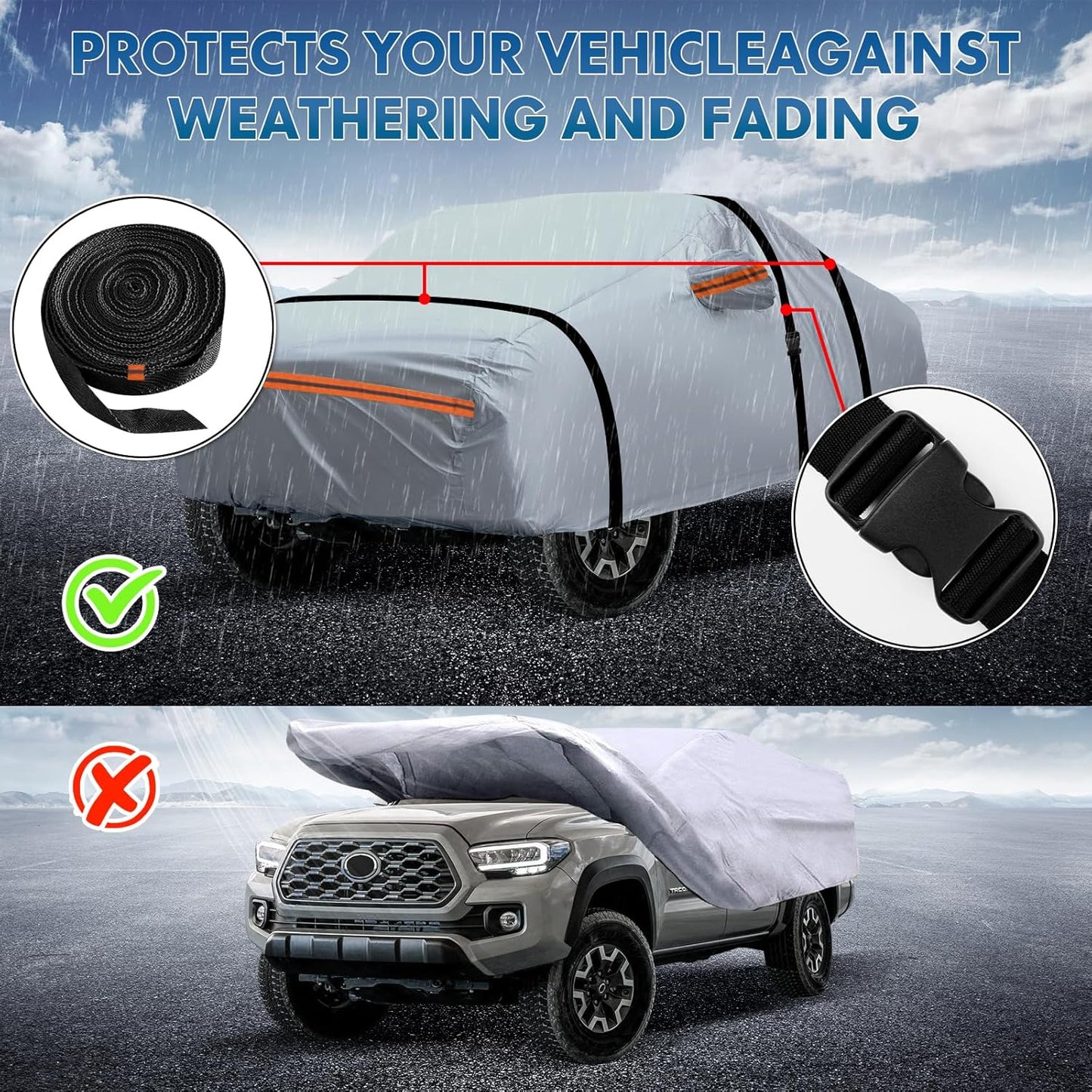 KEYOOG 6-Layer Full Car Cover is All-Weather Waterproof, Universal in All Seasons, Snow Prevention Rainproof, Acid Rainproof, Sunscreen, Ultraviolet-Proof, Fit MPV 199"-210" Orange Reflective Strip