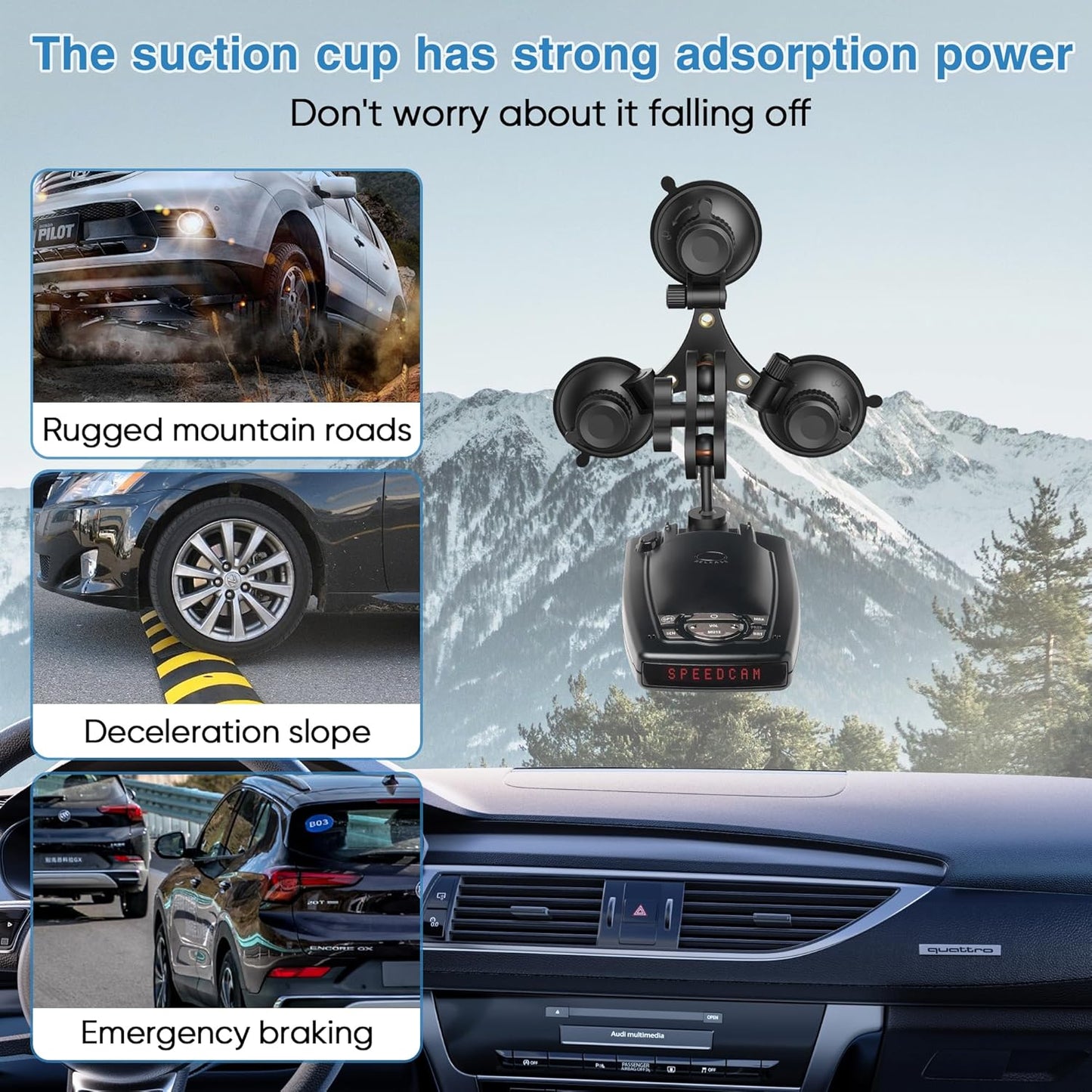 Radar Detector Mount, Triangular Suction Cup Mount,Windshield Radar Detector Suction Cup Bracket (for Escort Passports, Beltronics Radar)