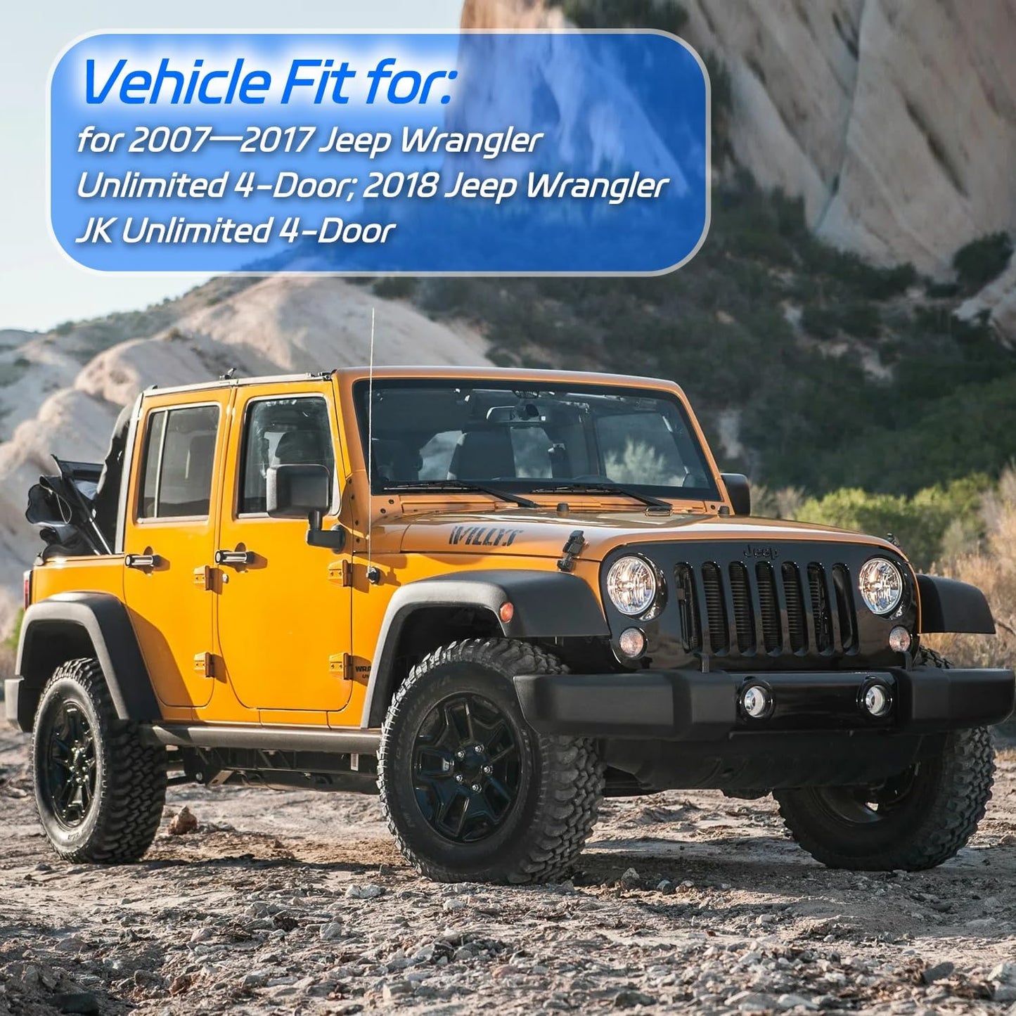 Rain Guard Fit for 2007-2017 Jeep Wrangler Unlimited 4-Door & 2018 Jeep Wrangler JK Unlimited 4-Door, Outside Mount Side Window Visor Deflector, Dark Smoke Vent Shade Shield, 4pcs