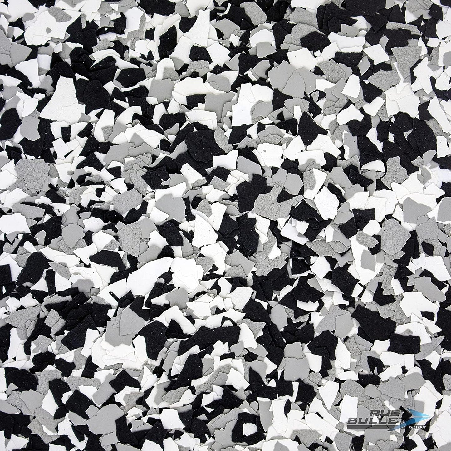 RUST BULLET Decorative Color Flakes - Black Marble - Customize Concrete Floors with 1 LB of Durable, UV-Resistant Vinyl Chips for Stunning, Long-Lasting Designs