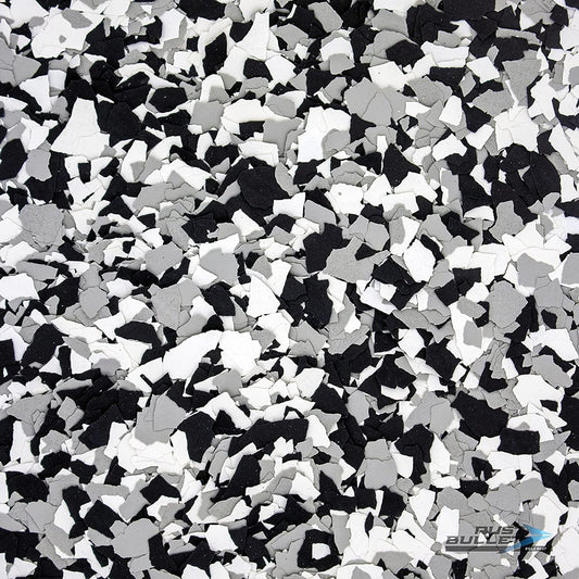 RUST BULLET Decorative Color Flakes - Black Marble - Customize Concrete Floors with 1 LB of Durable, UV-Resistant Vinyl Chips for Stunning, Long-Lasting Designs