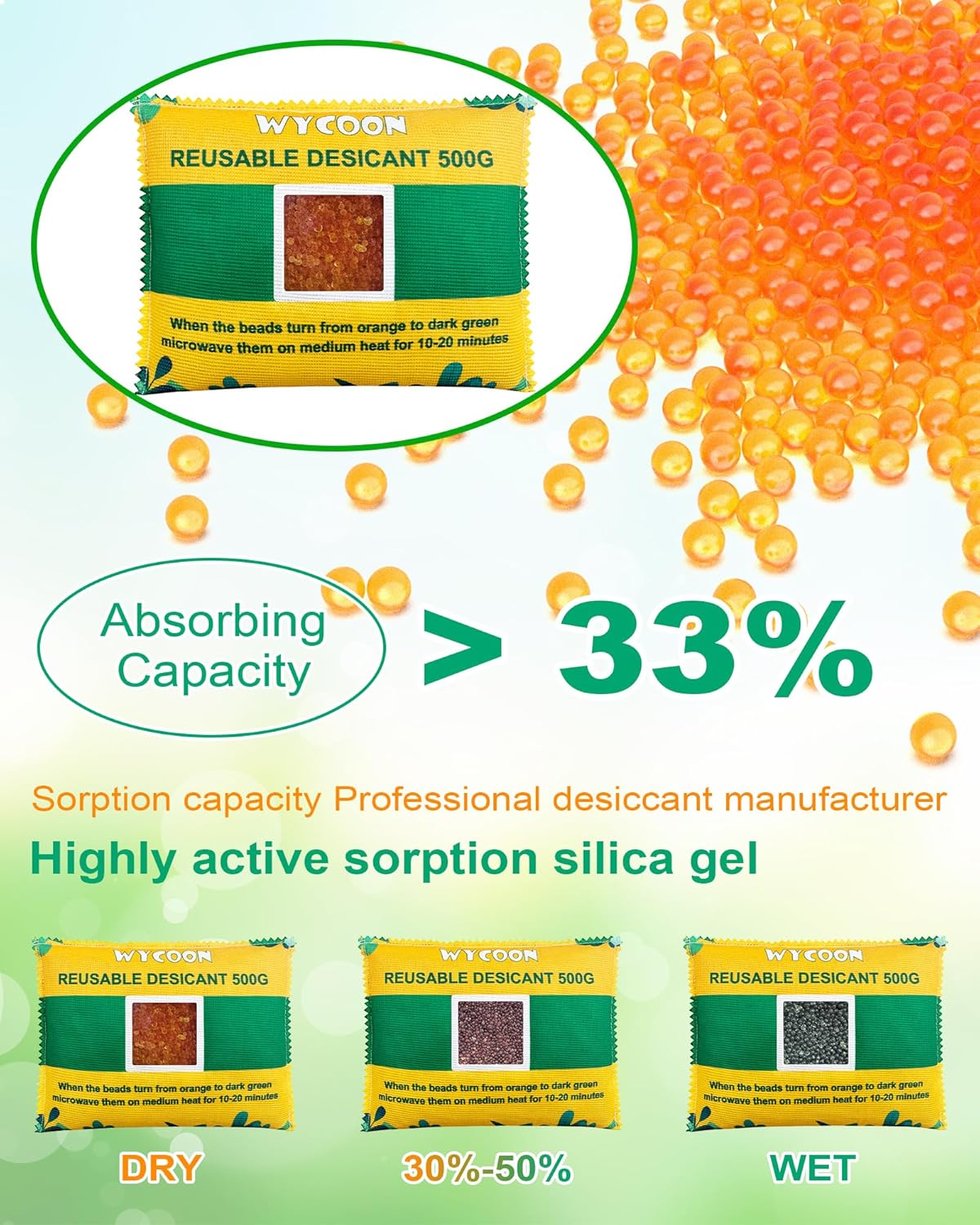 Rechargeable Desiccant Pack 2 x 500g, Moisture Absorber with Transparent Indicator Window, Silica Gel Desiccant Dehumidifier for Closet, Basement, Gun Safe, RV,Garage & Storage