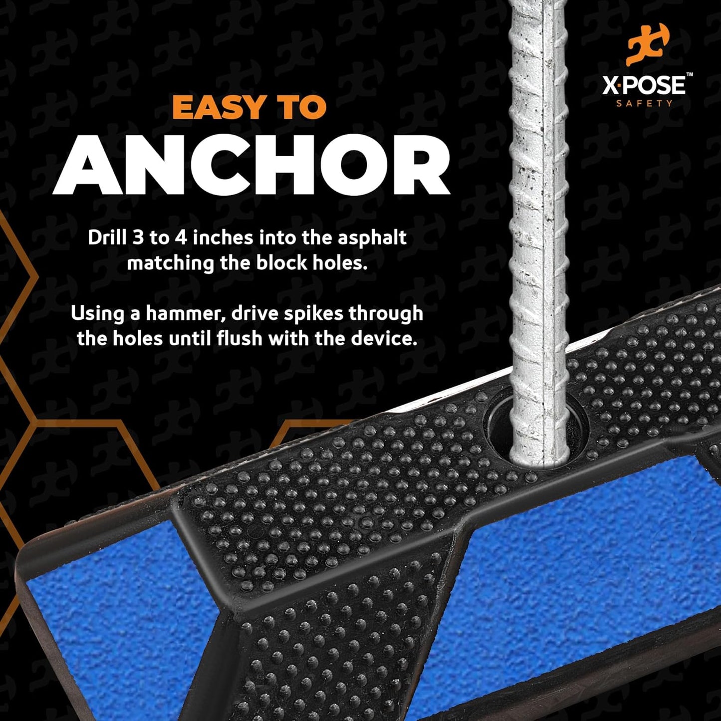 Xpose Safety Parking Stopper for Garage - Heavy Duty Rubber Car, Bumper Stop for Floor, Blue Reflective Strips, Removable Driveway, Ramp Wheel Block for Cars (72" - Pack of 1)