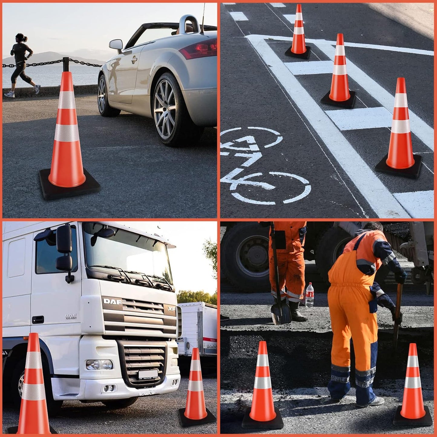 Traffic Cones 28 inch 6 Pack Heavy Duty Safety Cones Orange with Reflective Collars Fit Parking Lot,Driveway Road Traffic Control Construction Cones