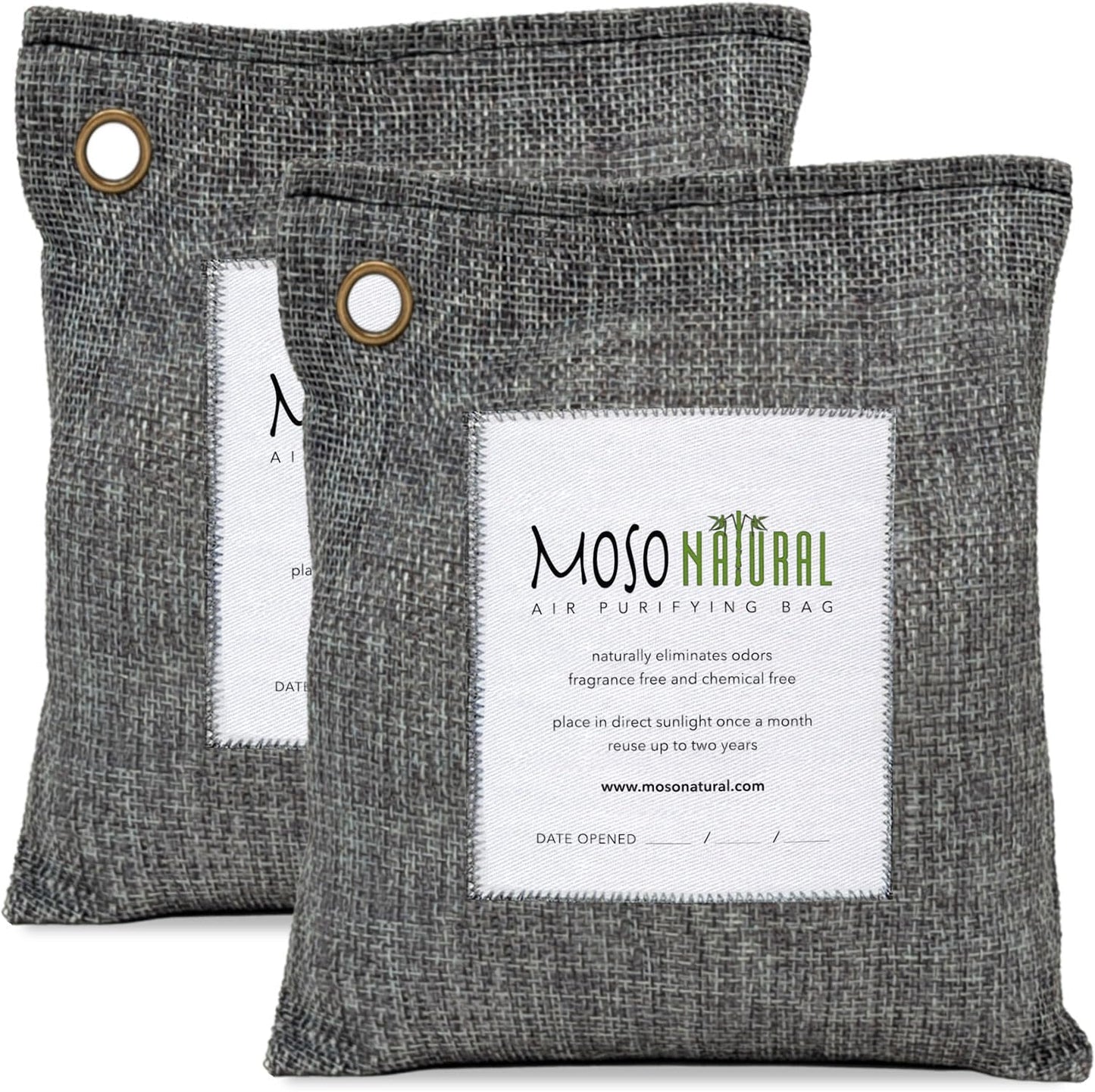 Moso Natural Air Purifying Bag 500g (2 Pack) Premium Bamboo Charcoal Odor Absorber for Home, Bedroom, Kitchen, Basement | Unscented Pet Odor Eliminator | Large Charcoal Deodorizer Bag Covers 250sqft