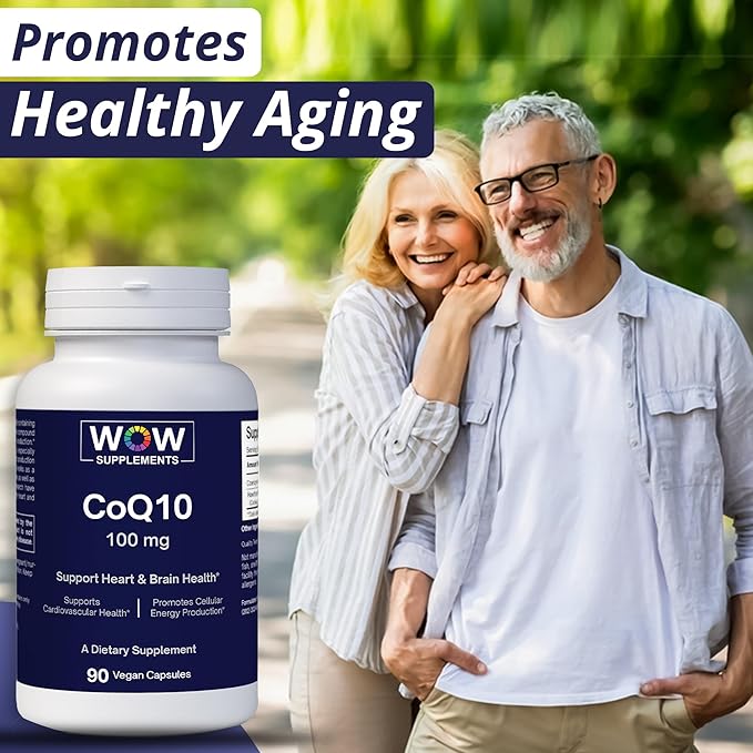 WOW Supplements CoQ10 100 mg with Hawthorn Berry - High Absorption CoQ10 100mg for Energy Production, Heart and Cellular Health - Non-GMO, Gluten-Free Coenzyme Q10 100mg Supplement - 90 Capsules