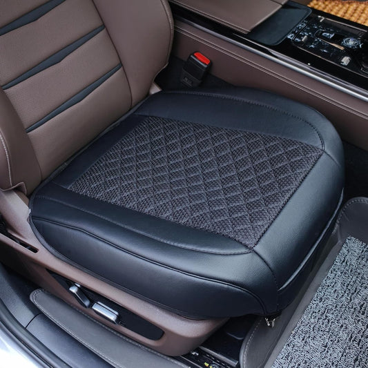 Leather Bottom Car Seat Covers,Front Seat Only Black Ice Silk Car Seat Cushion Pad Mat,Ventilated Breathable,Car Seat Protector for Leather Seats (1 Pack Black)