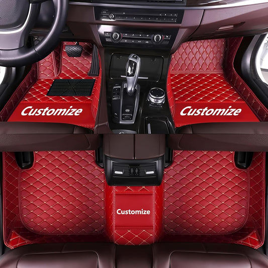 Custom Personalized Floor Mats for Cars，Luxury Full Coverage All Car Floor Mats，Anti-Slip Leather Car Mat Set ，Custom Floor Mats for 99% of Cars, Trucks & SUVs. (red)