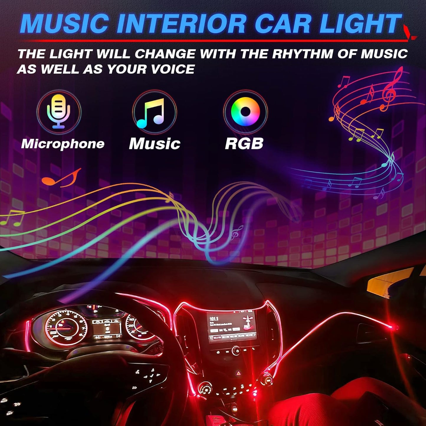 MICTUNING Car LED Interior Strip Light, 10 in 1 RGB Multicolor with 470 inches Fiber Optic Ambient Lighting Kits with Remote and APP Control, Car USB LED Strip Lights with Music Sync Mode