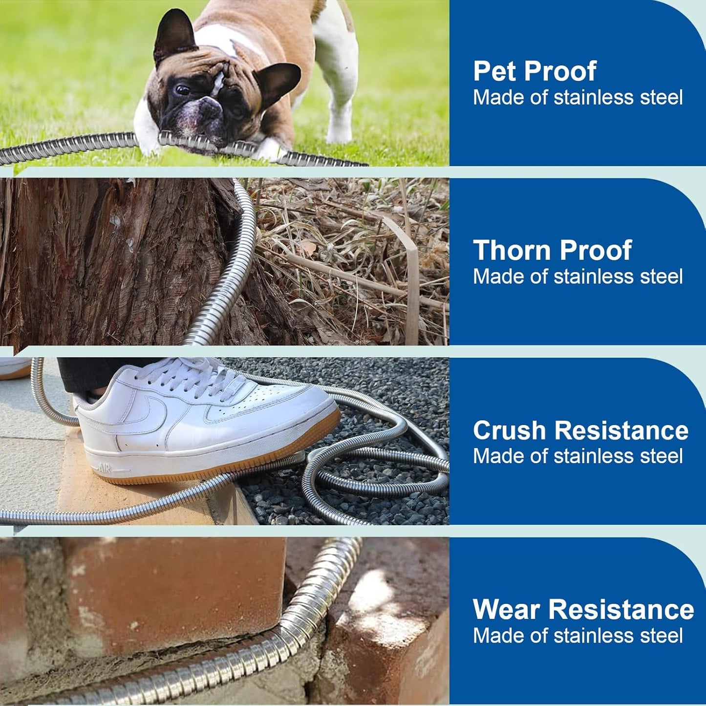 Metal Garden Hose 50 Ft With Hose Nozzle, Flexible Stainless Steel Garden Hose 50 Ft, Heavy Duty Water Hose for Outdoor Garden Watering Washing (50FT)