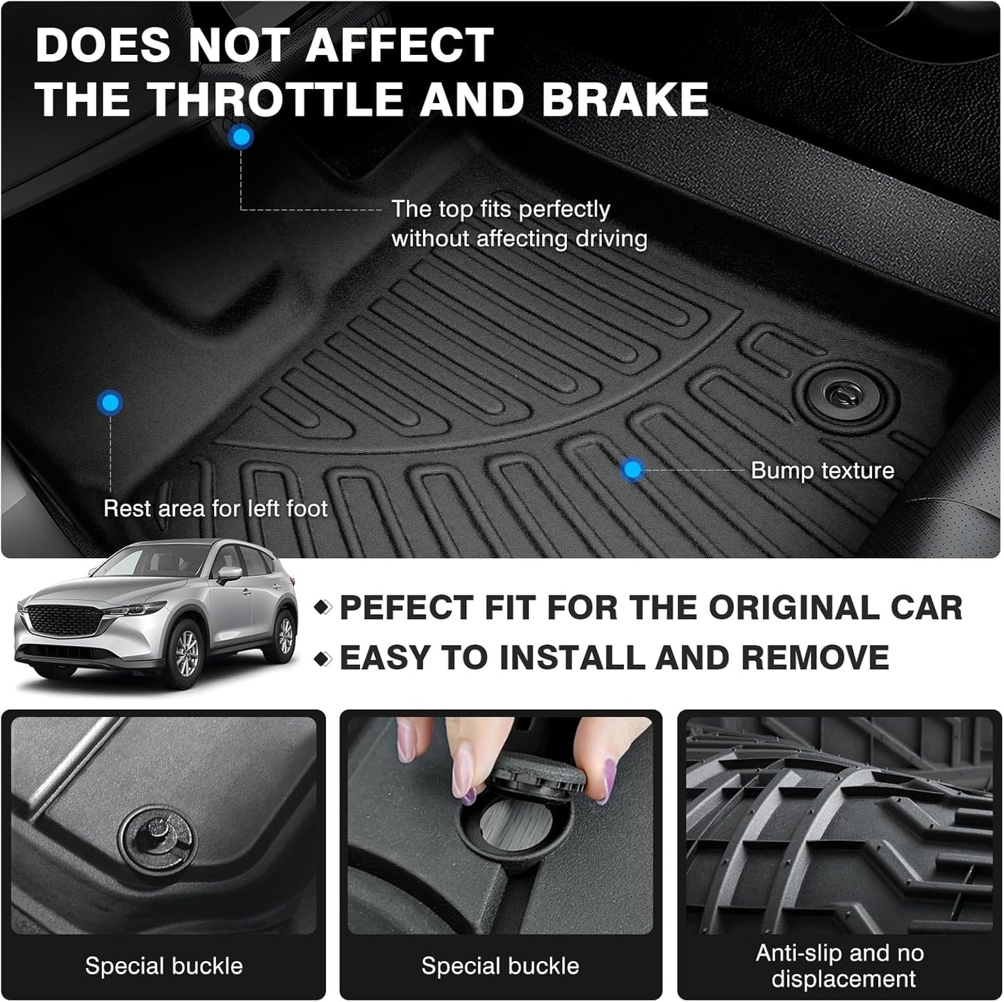 Powerty Floor Mats & Cargo Liner for 2017-2025 Mazda CX-5 CX5 Accessories Car Mats, Includes 2 Row and Cargo Liner Set, All Weather TPE 3D Floor Liners Rear Cargo Mat