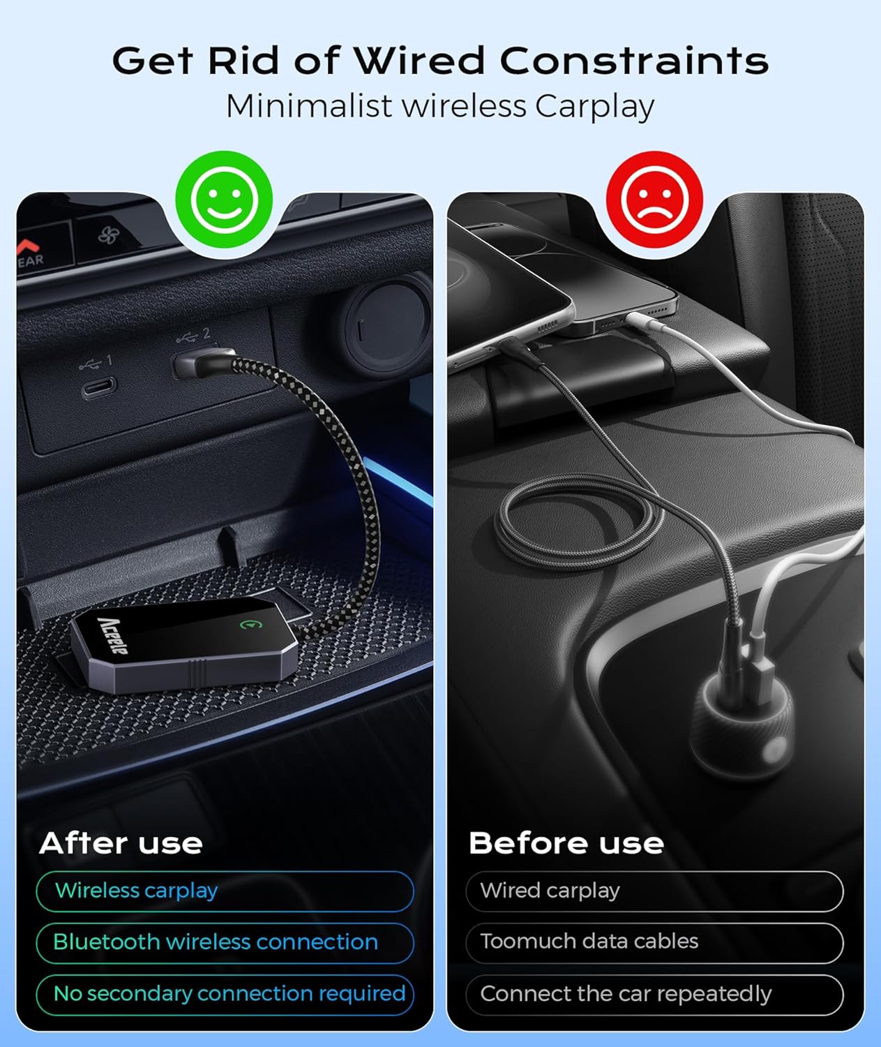 Wireless CarPlay Adapter for Apple iPhone, 2025 Upgraded Converts Wired to Wireless CarPlay with USB-C, 5.8GHz High-Frequency WiFi, Auto-Connect, Plug & Play, Multi-User Seamless Connection