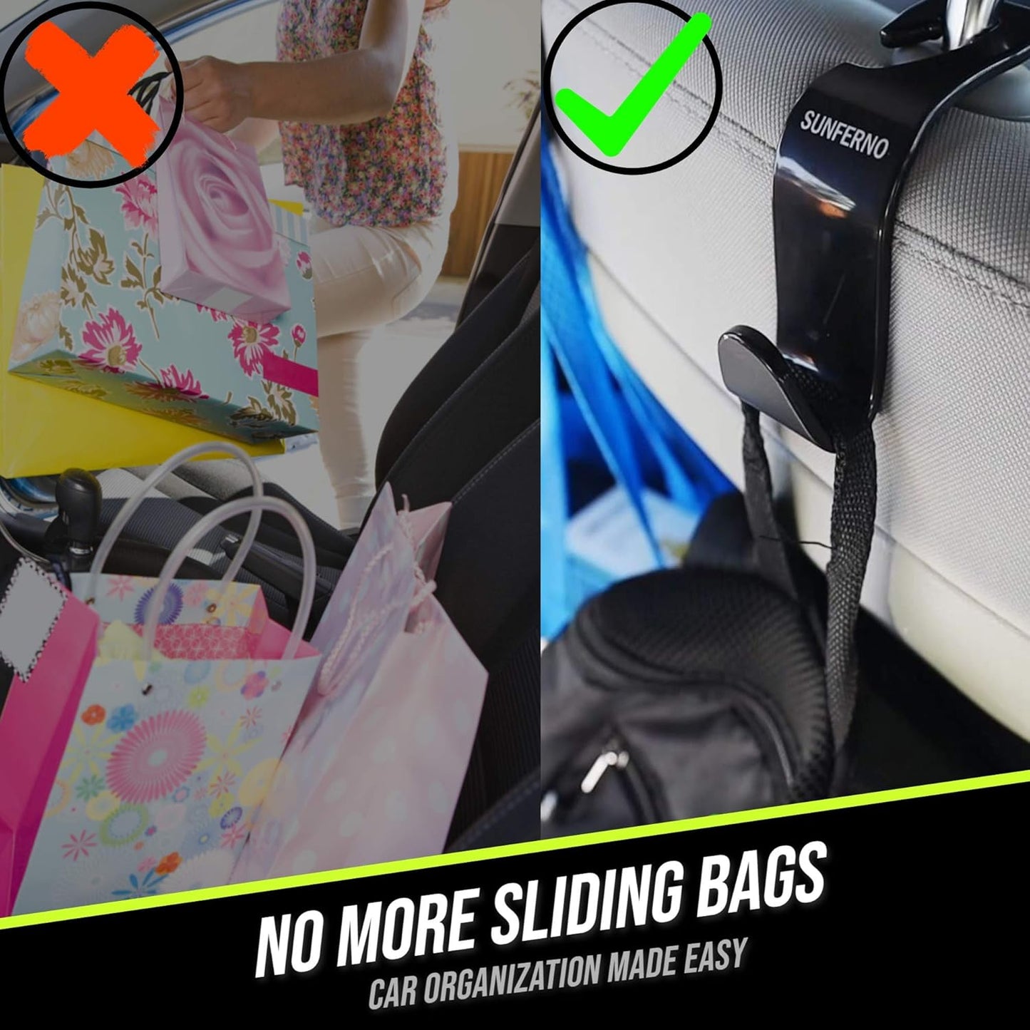 Car Hooks – Durable Headrest Hooks for Car | Car Purse Hook Holds Bags, Groceries & Essentials | Purse Hooks for Car That Don't Slip | Must-Have Car Hanging Accessories – 4-Pack, Easy Install