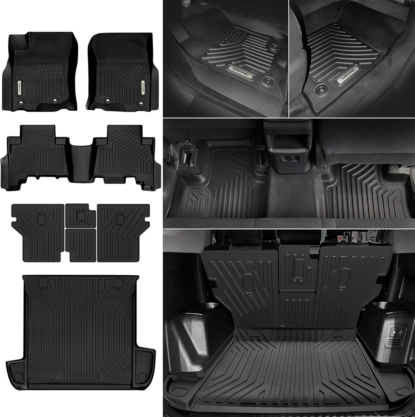 OEDRO Floor Mats Fit for Toyota 4Runner 2013-2024 5-Seater, Custom Fit TPE All Weather Trunk Mat with Backrest Car Accessories, Odorless Anti-Slip Back Seat Protector, Full Mat Set, Black