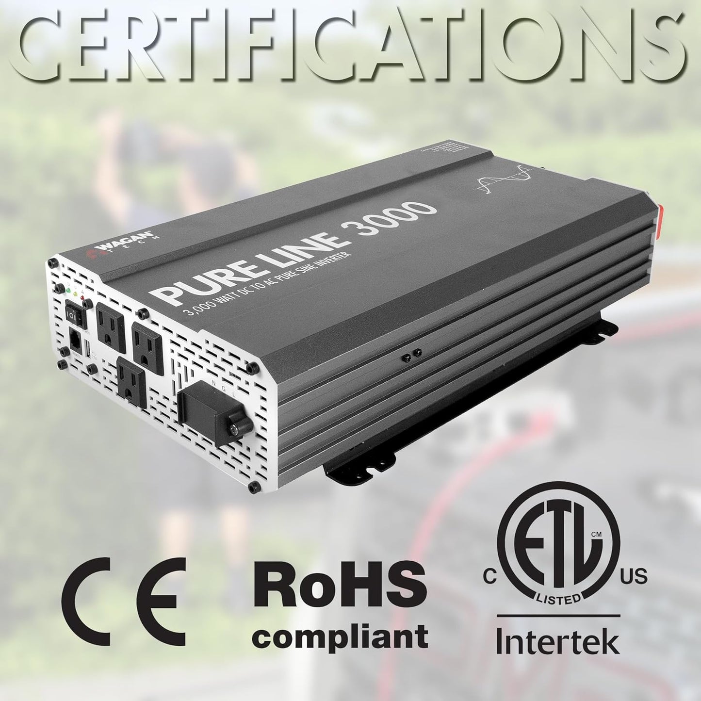 Wagan EL3810 Pure Line 3000 watt Power Inverter 6000 Watt Peak Surge Power DC 12V to 110V AC Car Inverter ETL Certified