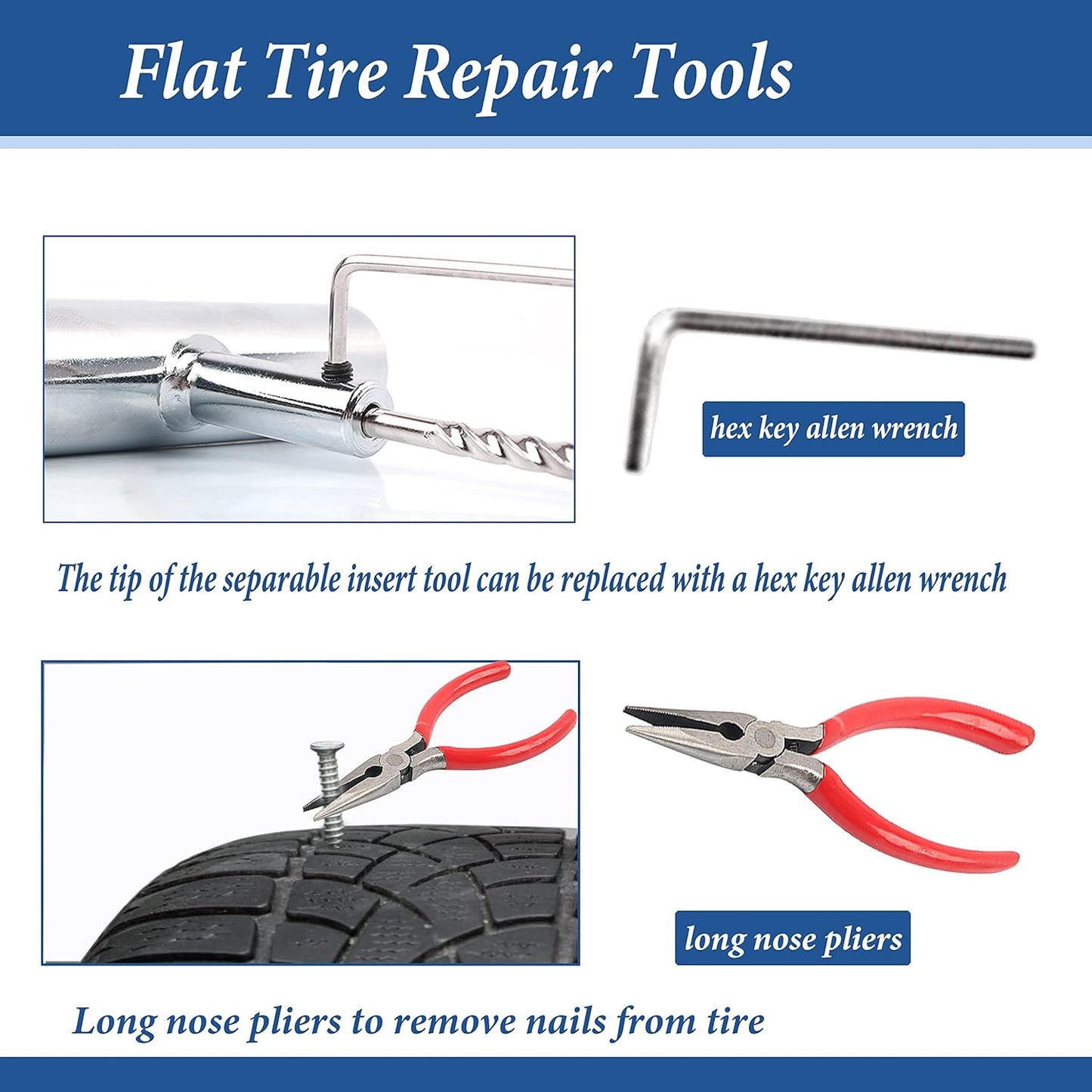 Tire Repair Kit, 68pcs Heavy Duty Tire Plug Kit, Universal Tire Repair Tools Flat Tire Puncture Repair for Car, Motorcycle, Truck, SUV, RV, ATV, Tractor, Trailer Fix Punctures and Plug Flats Patch Kit