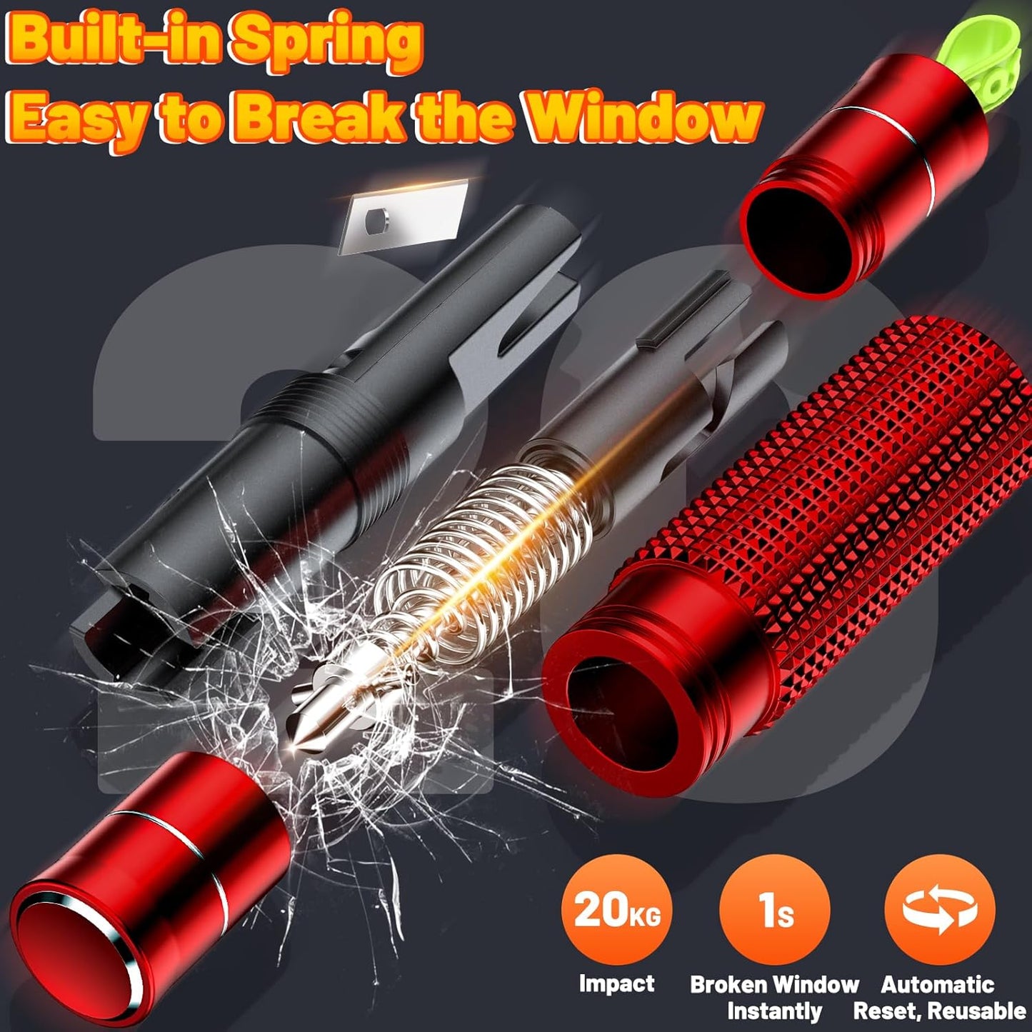 Safehammer - Upgraded Safe Hammer Glass Breaker Under Water, Car Hammer Seatbelt Cutter Window Breaker Emergency Escape Tool, Safehammer Glass Breaker for New Cars (3PCS Red & Black & Silver)