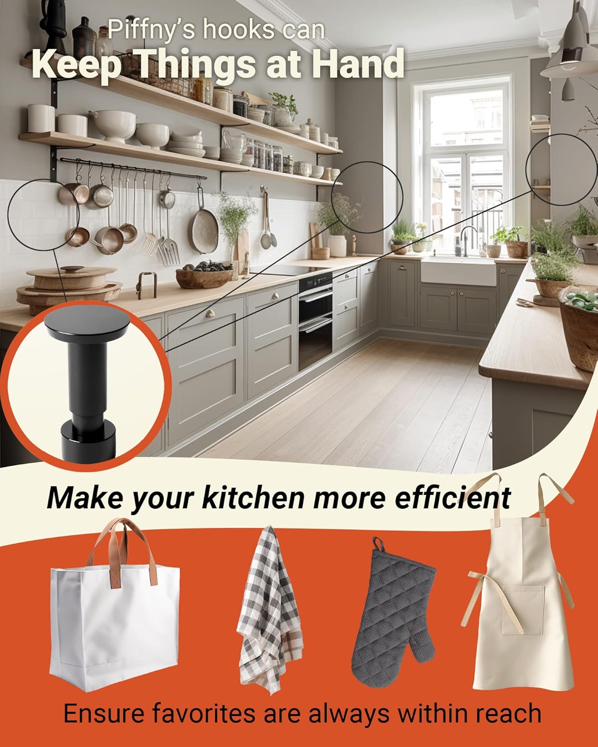 Screw Mount Round Hooks Constructed of Stainless Steel for Towels, Robes, Hats, Jackets in The Bathroom, Bedroom, Kitchen, Entry, and Backyard BBQ Pool Deck - Knurled Black, 6 Pack