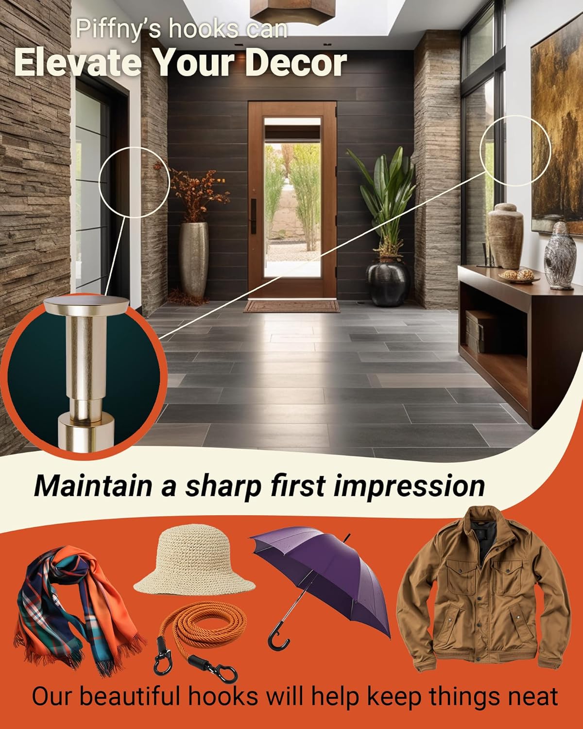 Screw Mount Round Hooks Constructed of Stainless Steel for Towels, Robes, Hats, Jackets in The Bathroom, Bedroom, Kitchen, Entry, and Backyard BBQ Pool Deck - Knurled Gold, 6 Pack