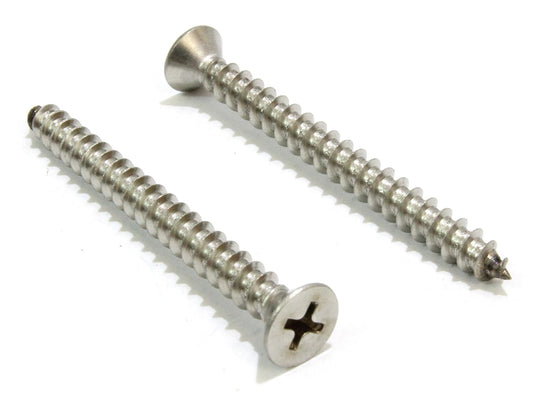 Bolt Dropper #10 X 1-3/4'' Stainless Steel Flat Head Phillips Wood Screw, (100 pc), 18-8 (304) Stainless Steel Sheet Metal Screws- Type A Point, Plain Finish, Threads That Bind