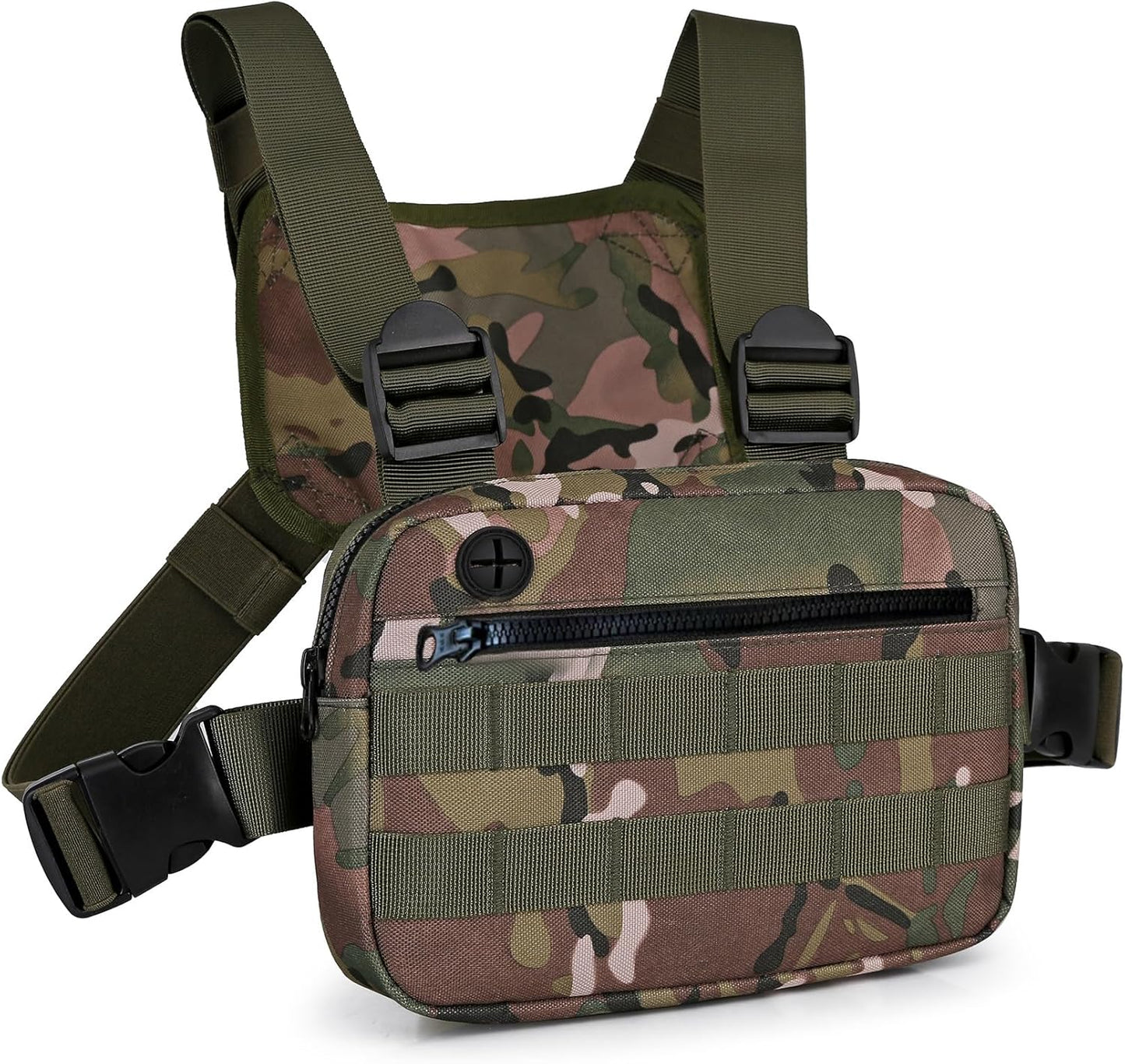 Outdoor Chest Bag For Men, EDC Chest Pack With Built-In Phone Holder, Lightweight Chest Rig Pouch