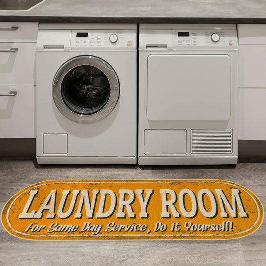 Ottomanson 20" x 59" Oval Laundry Room Rug - Non-Slip Mat for Laundry & Mudroom - Durable, Stain-Resistant, and Easy to Clean Perfect for High-Traffic Areas - Runner Rug for Entryway Bathroom, Yellow