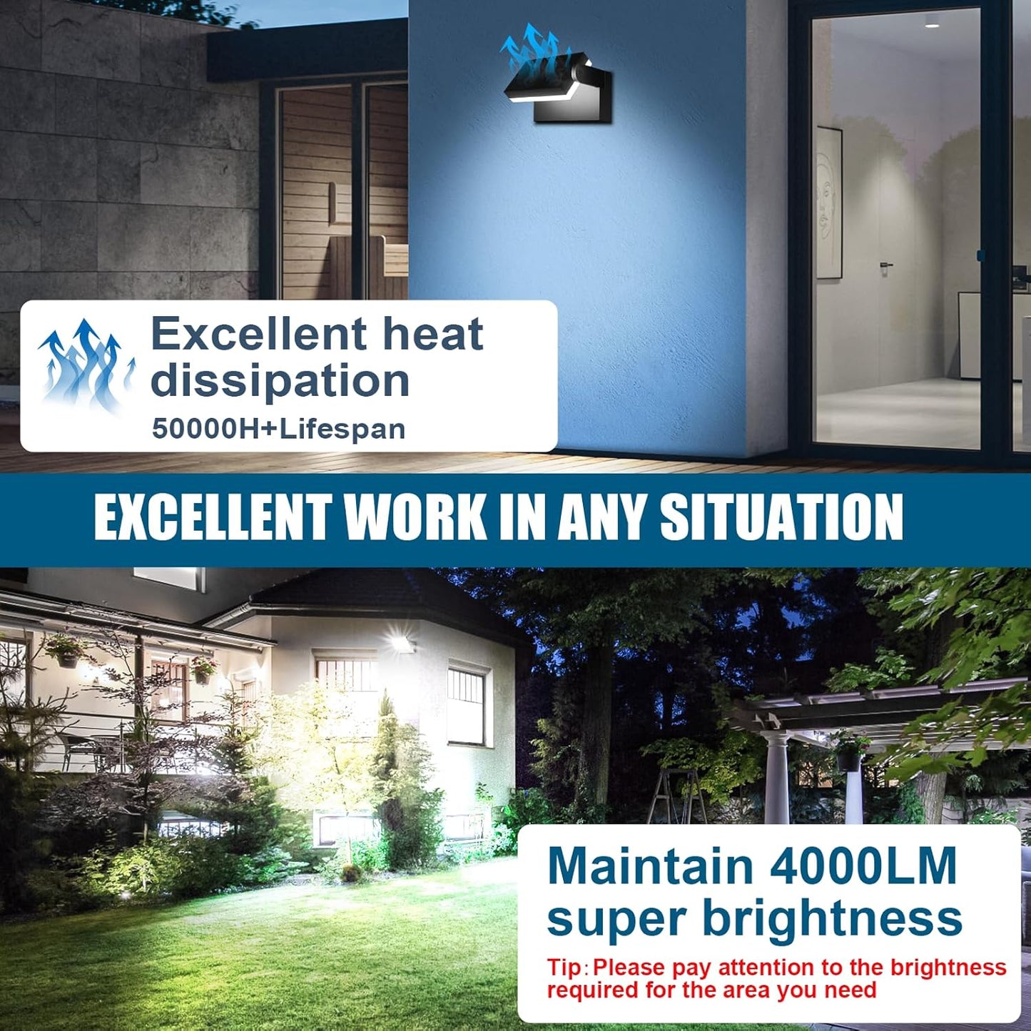 40W Outdoor Wall Light 360 °Rotatable Led Wall Pack Light, 5000K 4000LM Super Bright Wall Mount Lights, Waterproof Self-Developed Security Exterior Flood Lighting for Yard House 2Pack ﻿